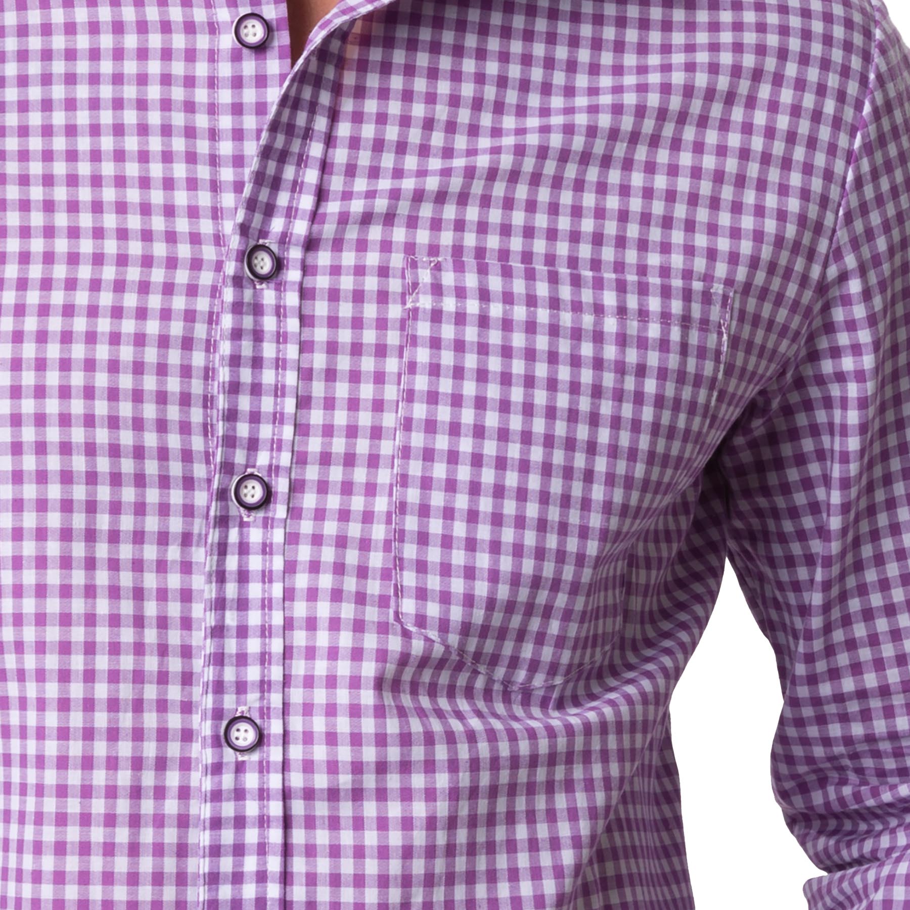 Camicia Uomo A Maniche Lunghe A Quadri Viola E Nero - Tessuto Poliestere Morbido, Taglie Da S A 2XL