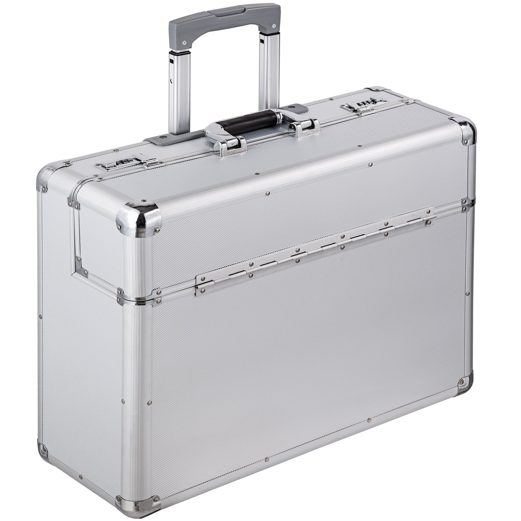 Valise Mallette De Pilote Avec Trolley Roulettes Aluminium Argent XXL Tr/ès Grande
