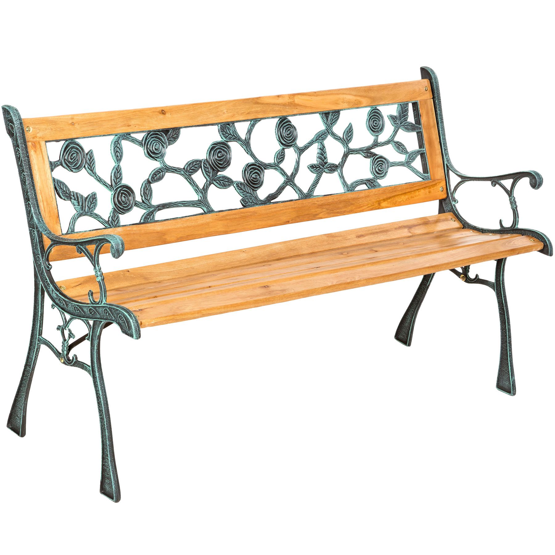 Banc Mobilier Meuble De Jardin Parc Canape Terrasse En Bois Et Fonte 124 Cm Neuf Ebay