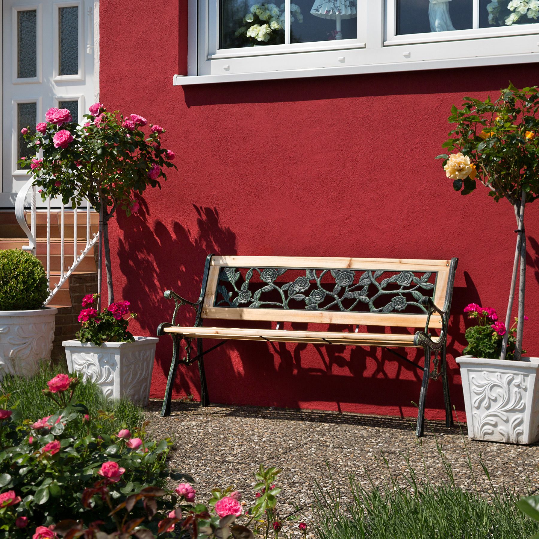 Banco Jardín para Sentarse Muebles Madera Macizo Hierro Fundido Motivo