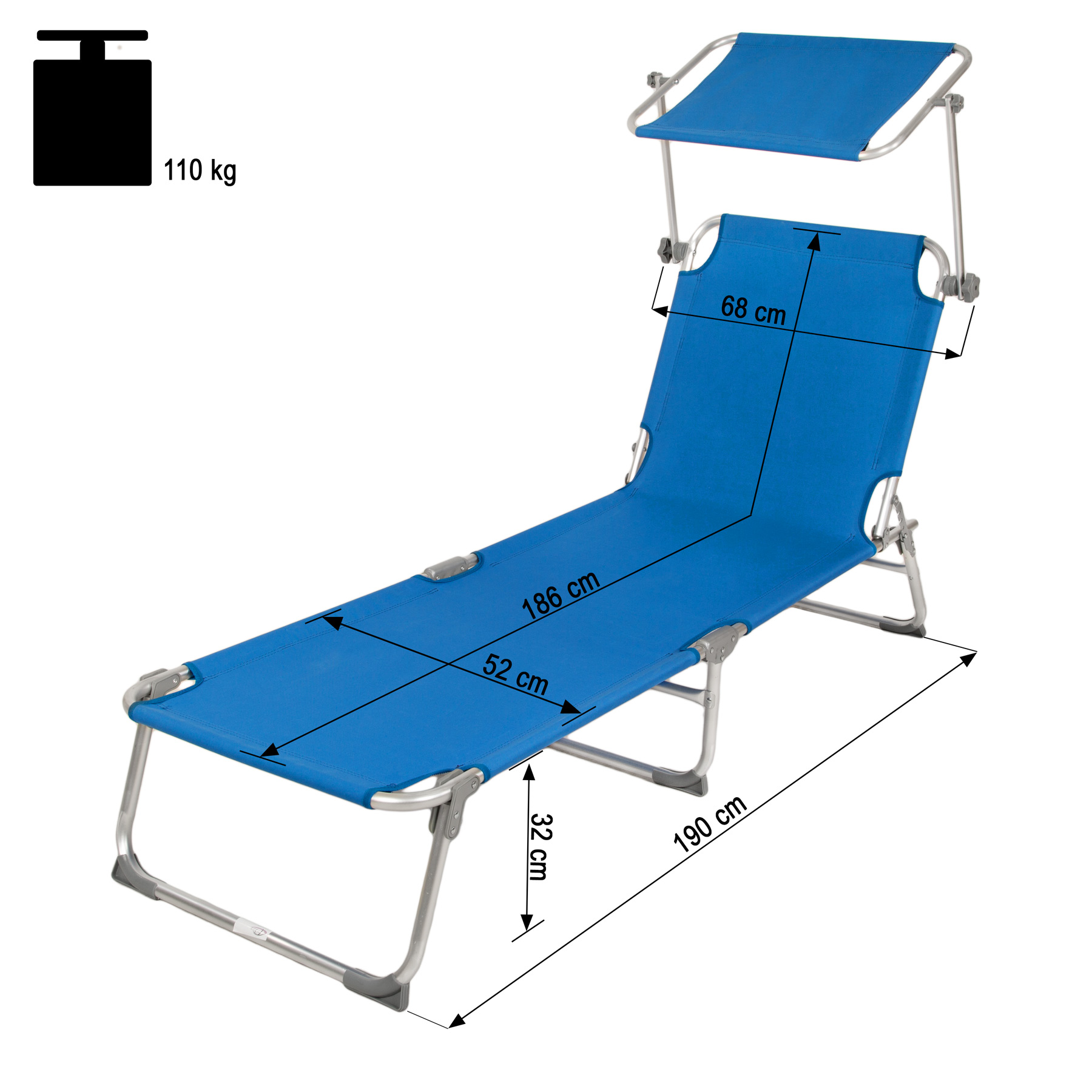 2x Alu Gartenliege Sonnenliege Liegestuhl Liege klappbar mit Dach 190cm