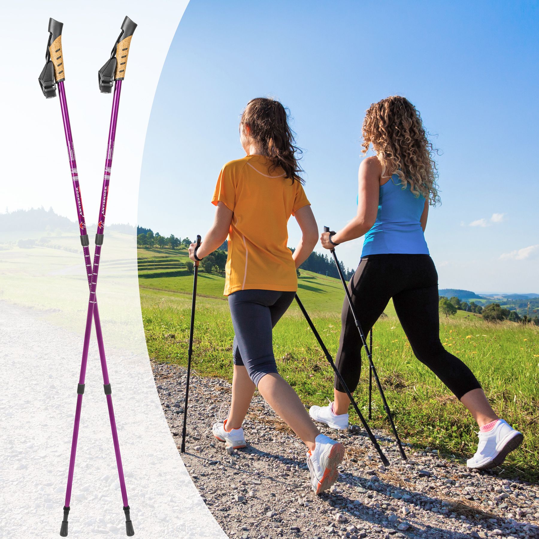 Pair Nordic Walking sticks with anti-shock telescopic poles trekking