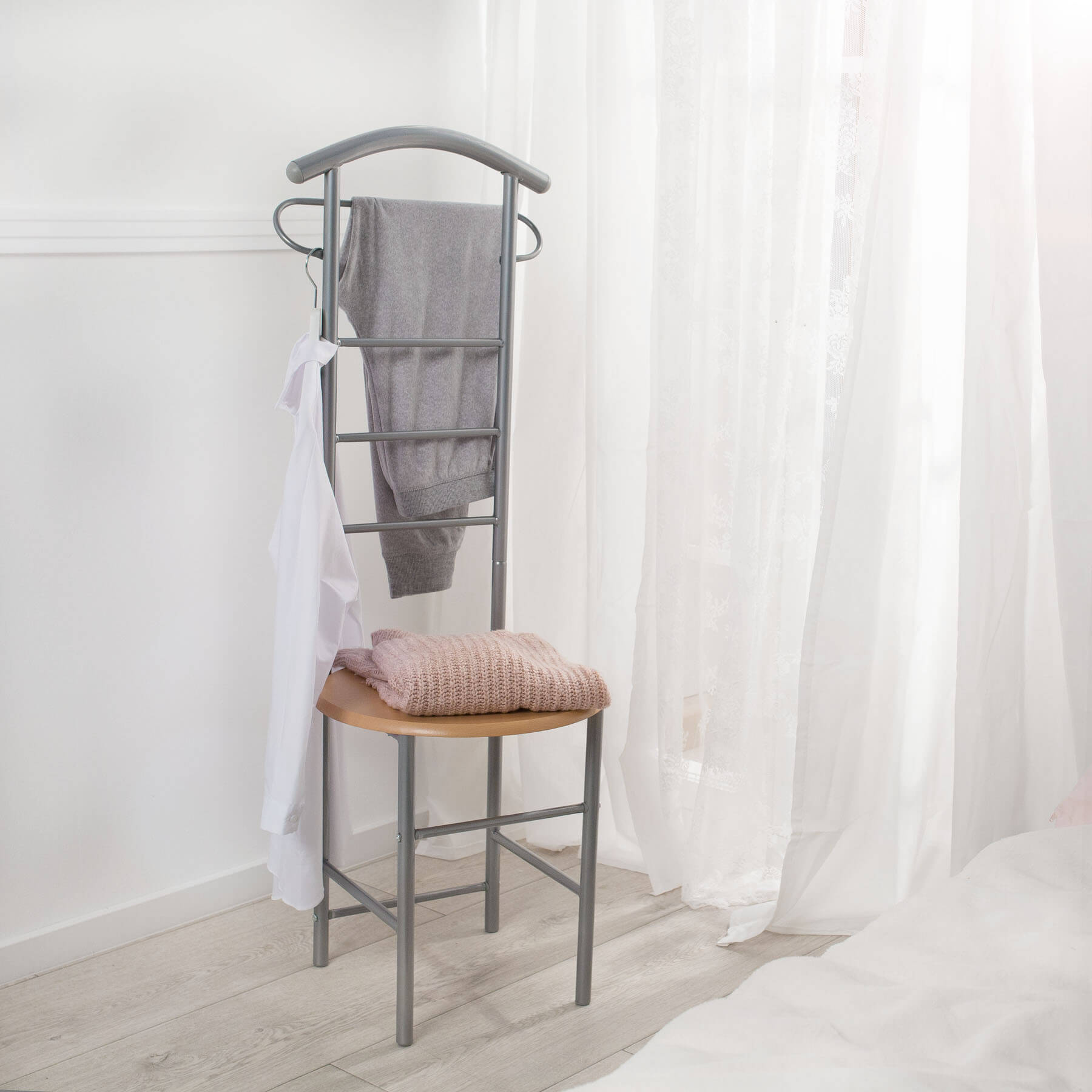 2x Standing Valet Clothes Hanger Butler Stand Wooden Chair Organizer Bedroom Men eBay