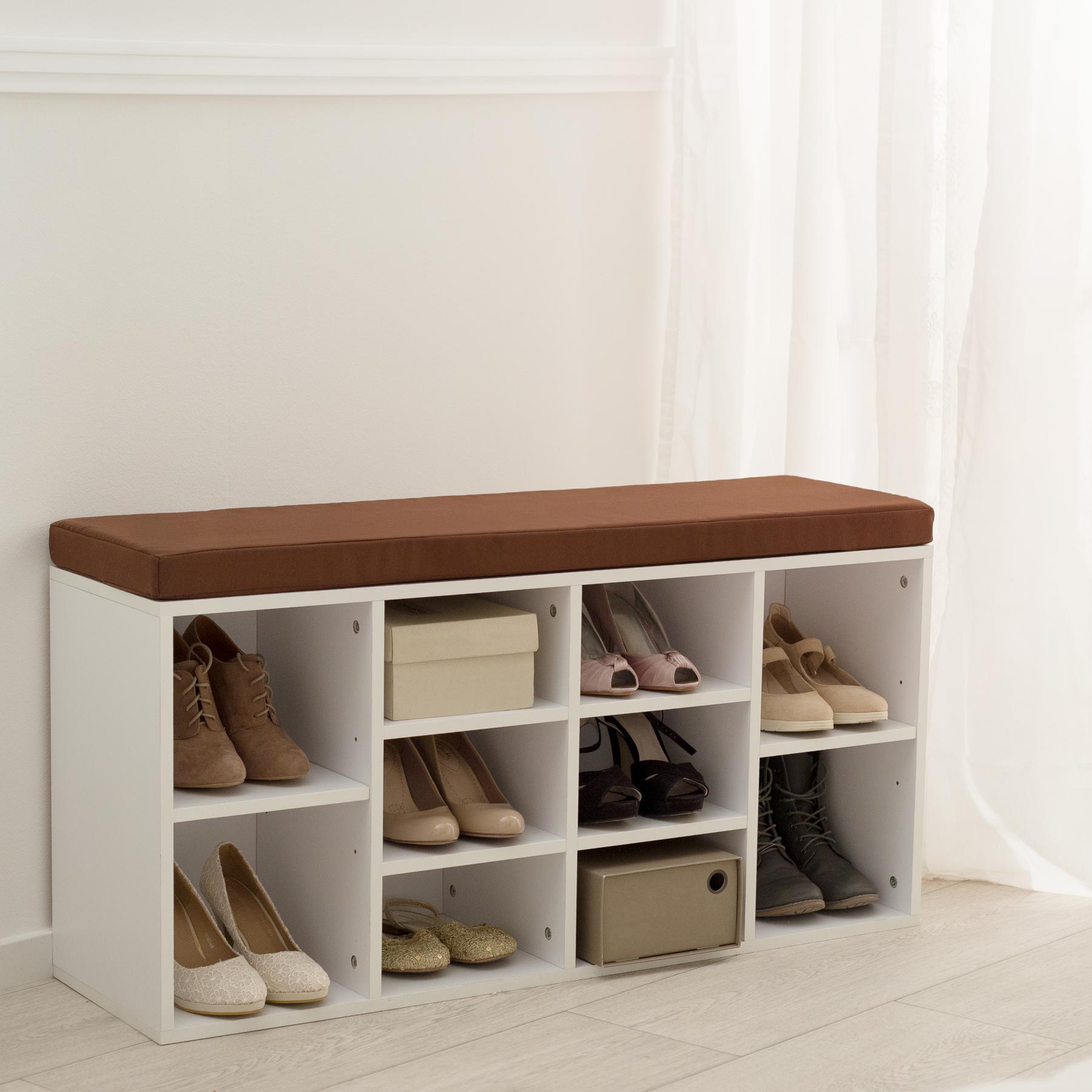 Estantería zapatero de madera con banco sólida taburete estantes