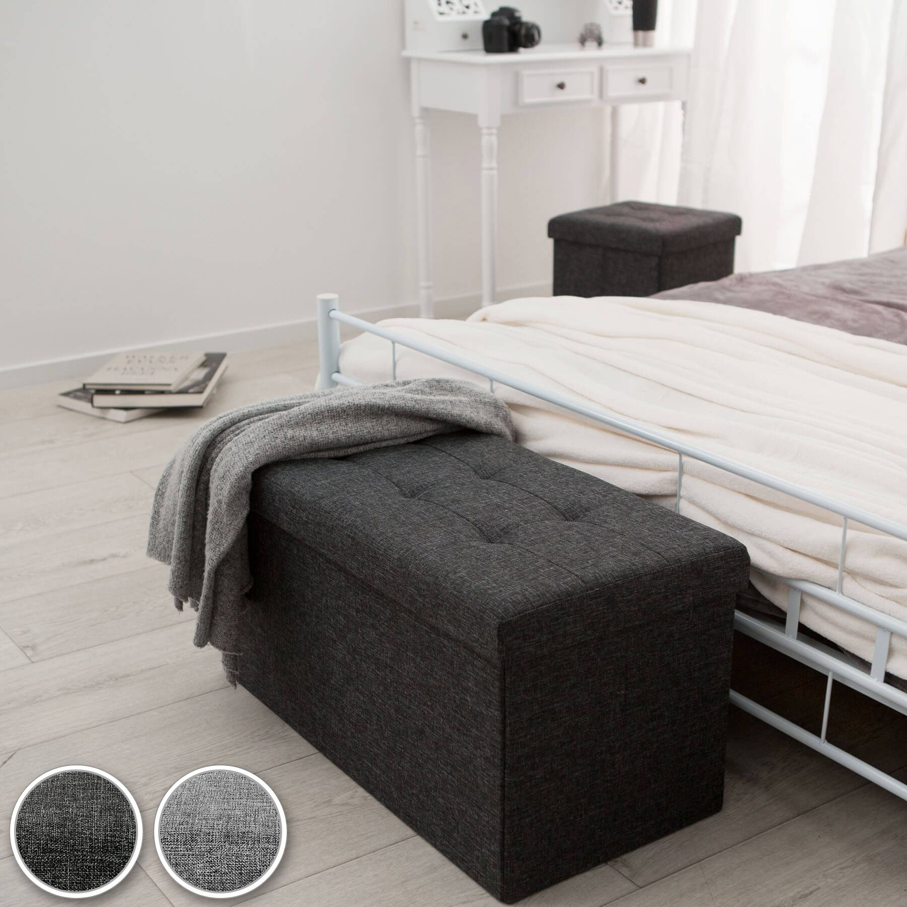 TecTake Pouf pieghevol panca cassapanca contenitore poggiapiedi 76x38x38 disponibile in diversi colori grigio chiaro | No. 402238