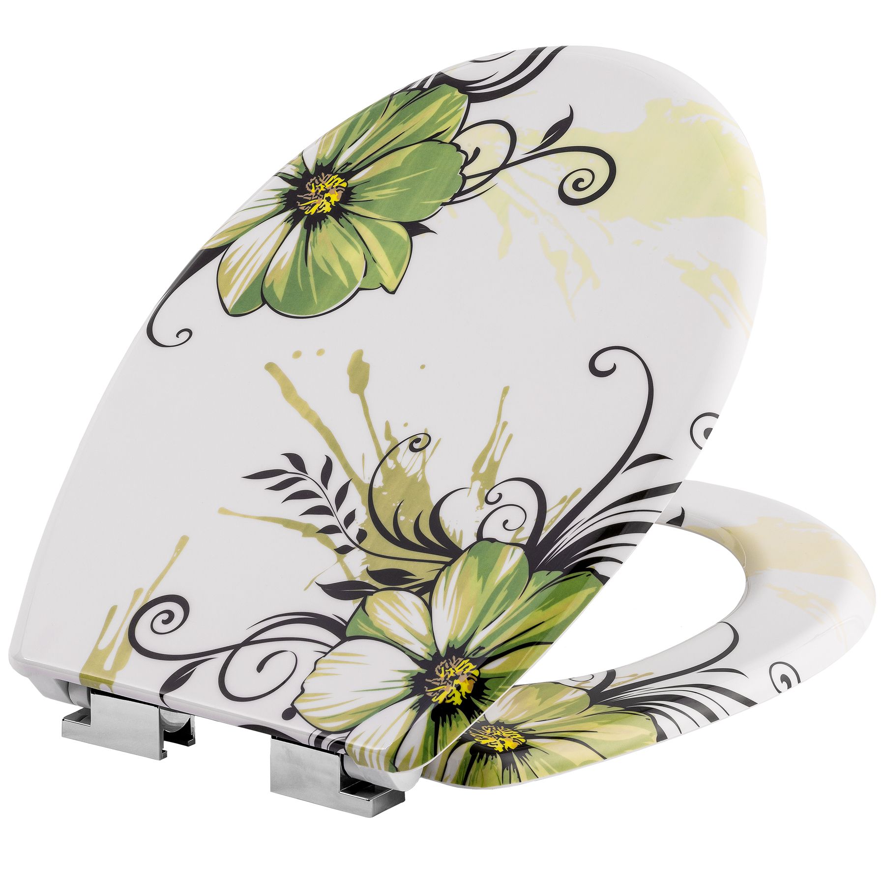 Primaster Toilettensitz Mit Absenkautomatik – Flower Design, MDF, Passend Für Alle WCs