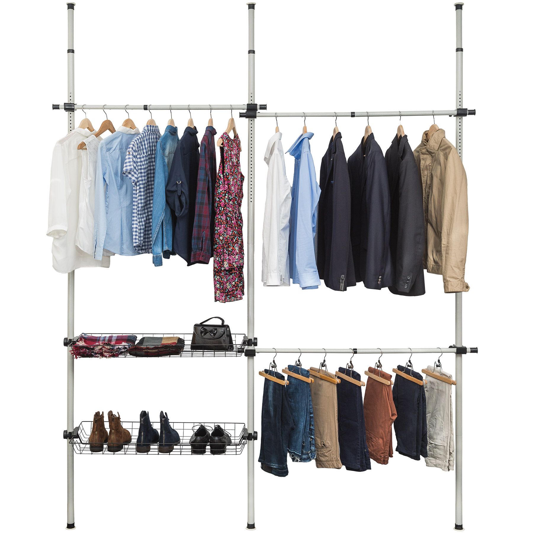 Telescopic Extendable Garment Organiser System Walk Wardrobe Hanging