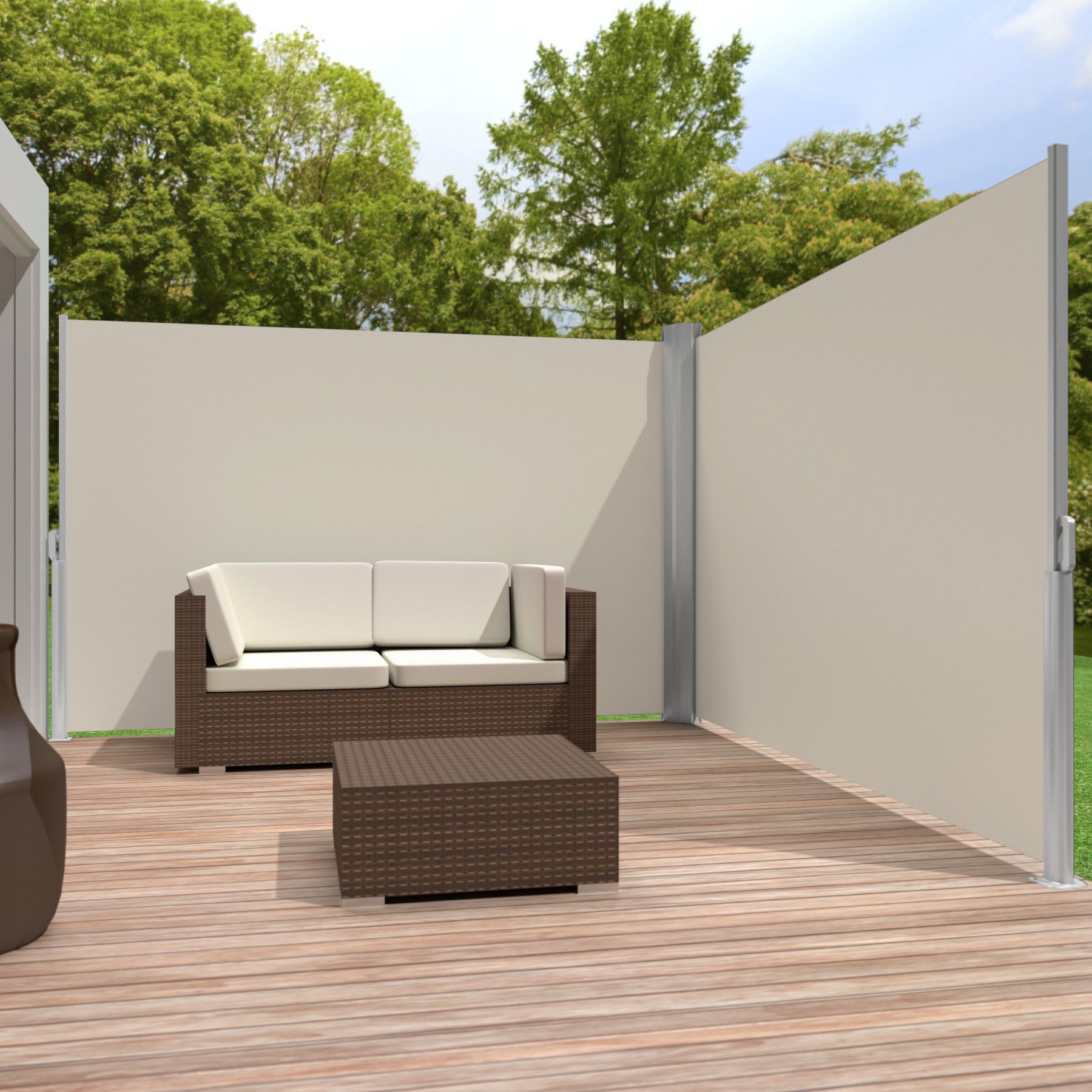 Store Latéral Rétractable Pour Terrasse - Auvent Brise-vue 160x300 Cm Marron - Protection Soleil, Vent, Intime Balcon Jardin