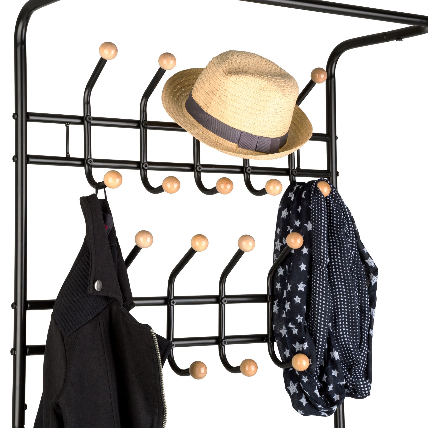 Entryway metal storage stand shelf coat shoe rack 3 tier shelves and 18