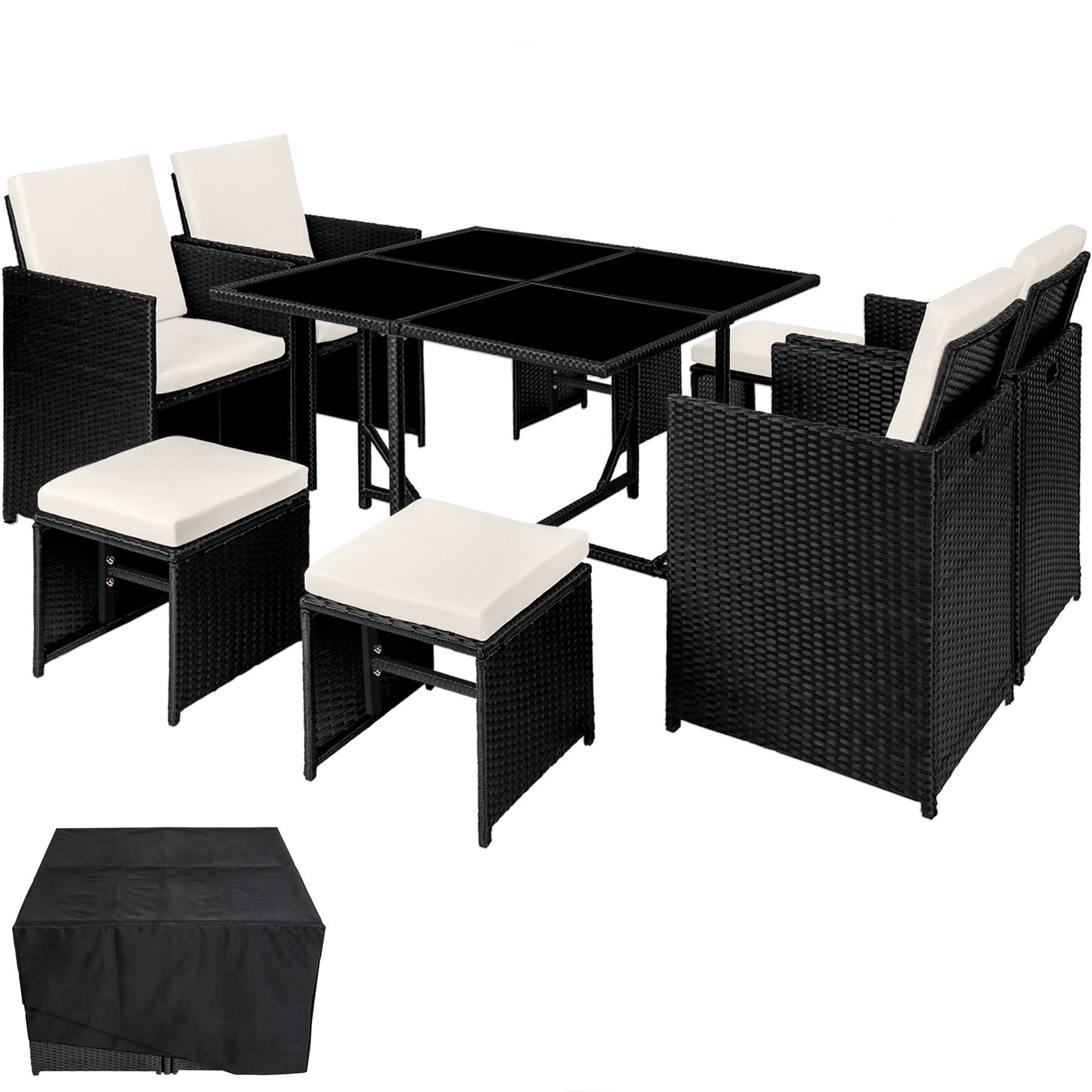 Dettagli Su Set Di Mobili Da Giardino Arredamento 4 Sedie Tavolo 4 Sgabelli Poli Rattan Nero
