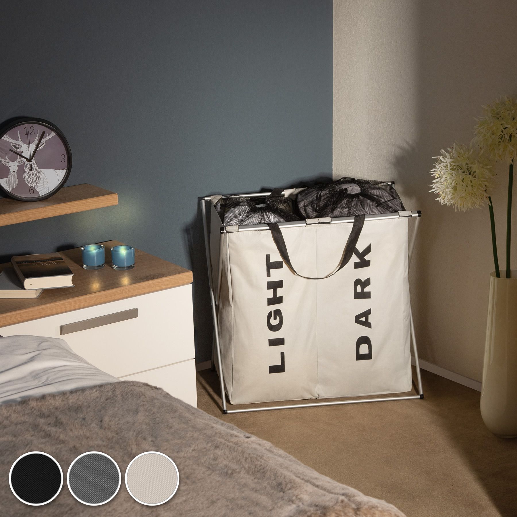 Cesto para Ropa Sucia Doble Canasto Bolsa Colada Plegable Resistente