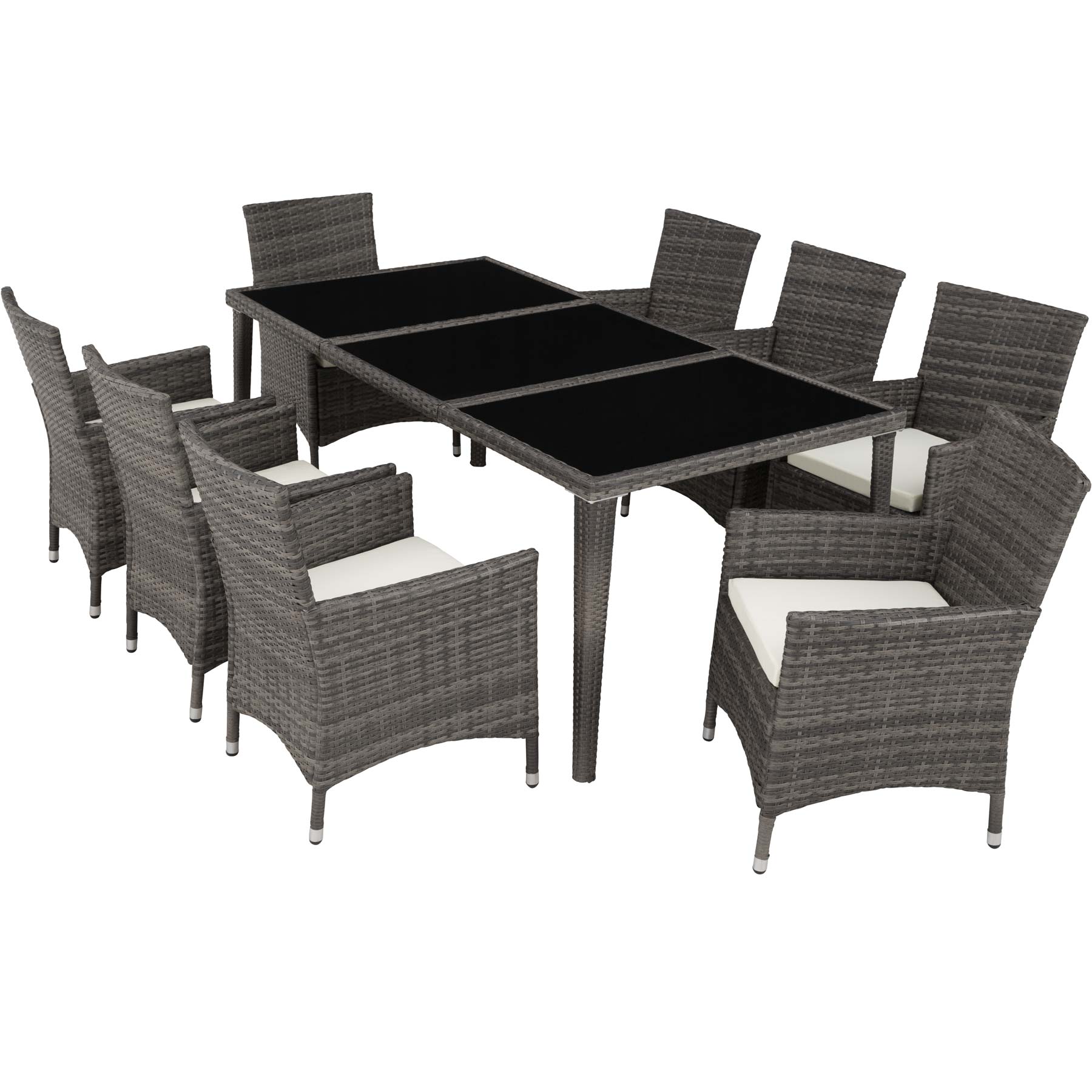 Set de Muebles de Jardín Poli Ratán y Aluminio Silla Mesa 8+1 Patio