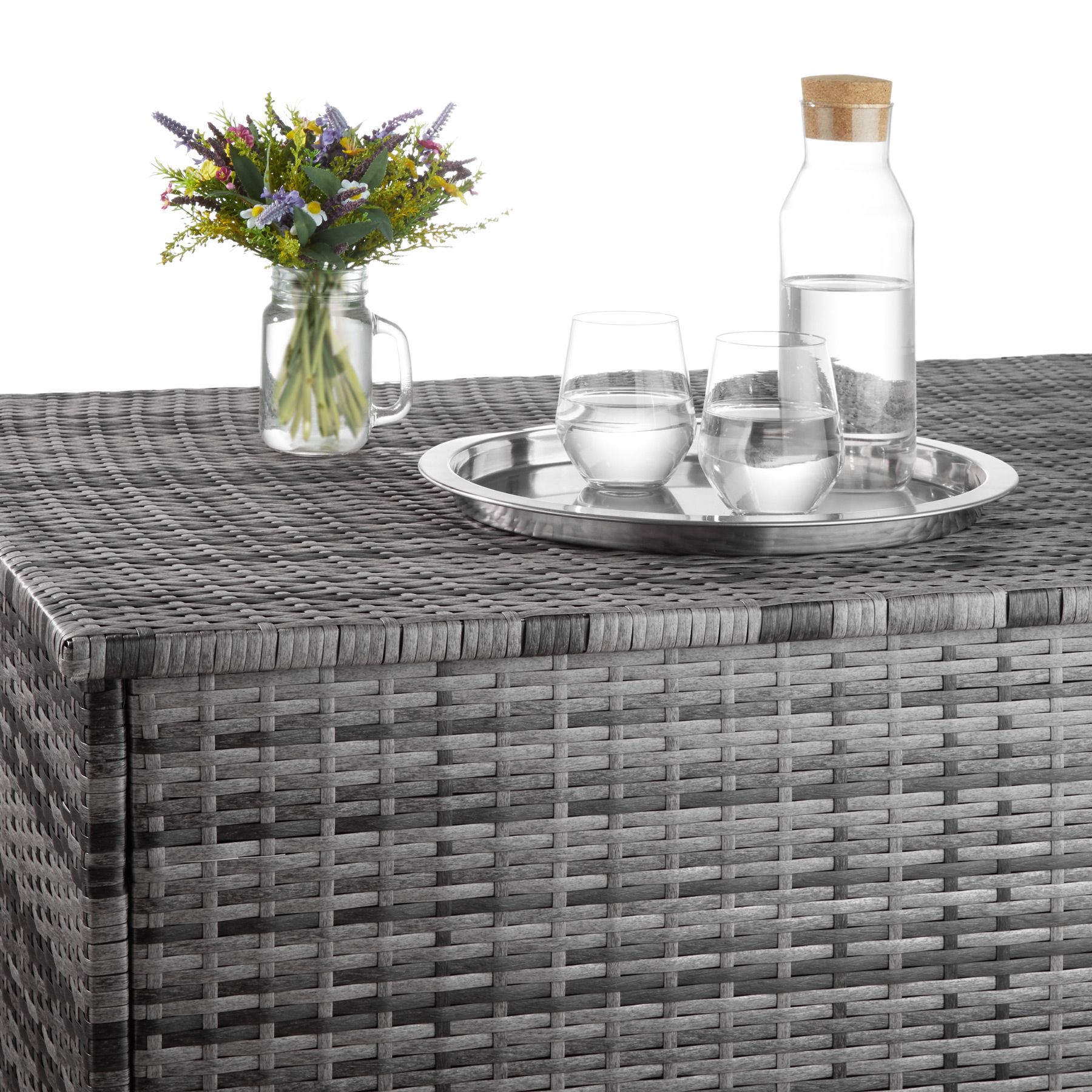 Baúl de Almacenaje Aluminio Ratán Arcón Jardín Caja Cojines Impermeable