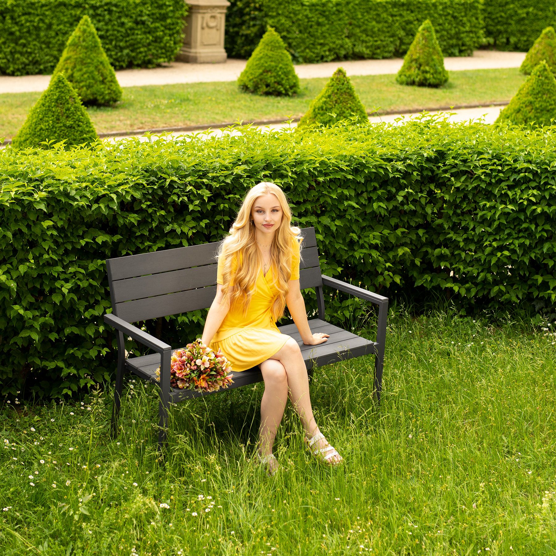 Gartenbank Alu Sitzbank Parkbank Garten Bank Gartenmöbel 2-Sitzer Holz