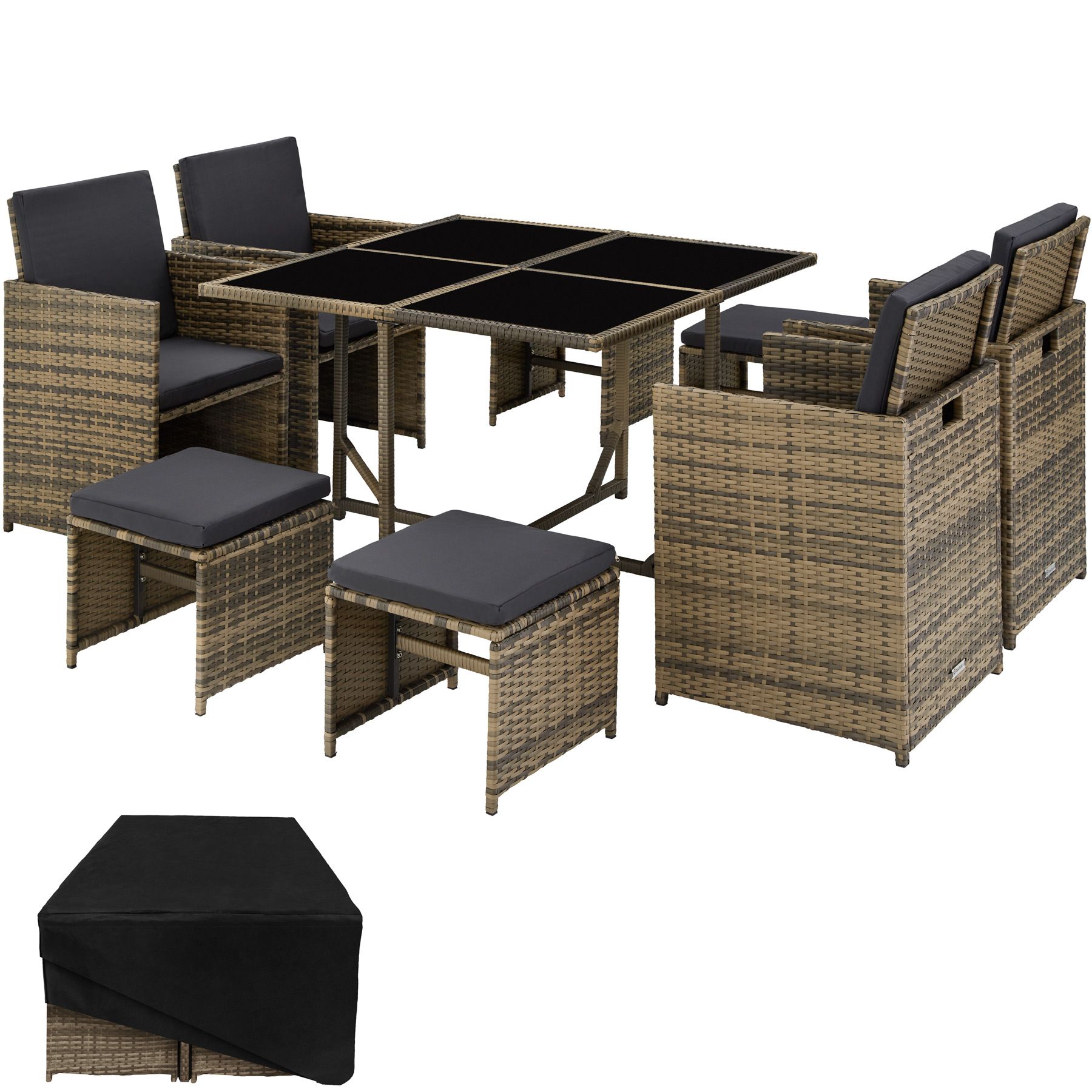 Poly Rattan Sitzgarnitur Gartenmöbel Essgruppe Cube Lounge Set 4 Stühle