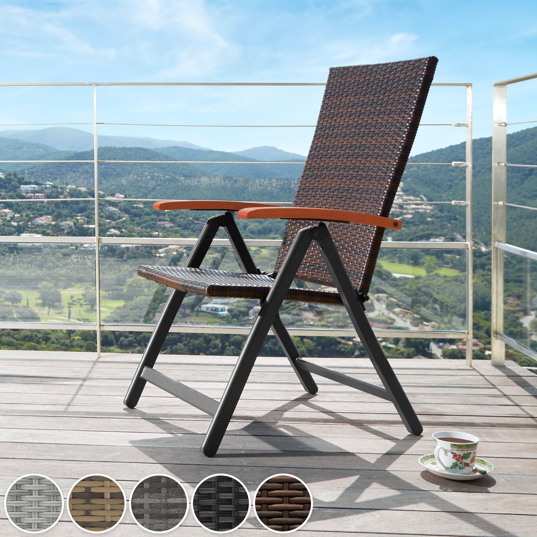 Silla Plegable Asiento MueblesJardín Poliratán Balcón Terraza Patio