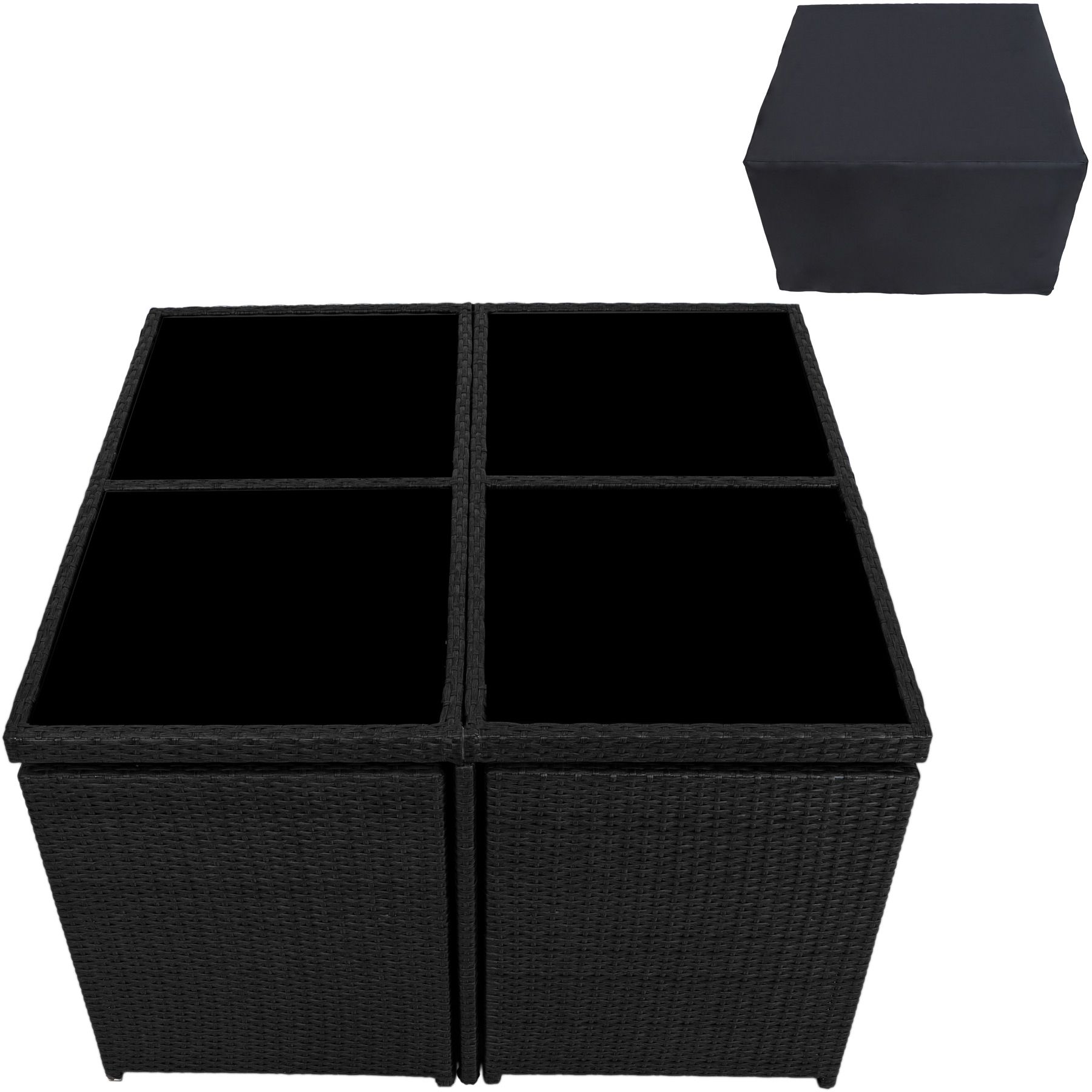 Poly Rattan Aluminium Sitzgarnitur Cube Gartenmöbel Lounge Set 4 Stühle