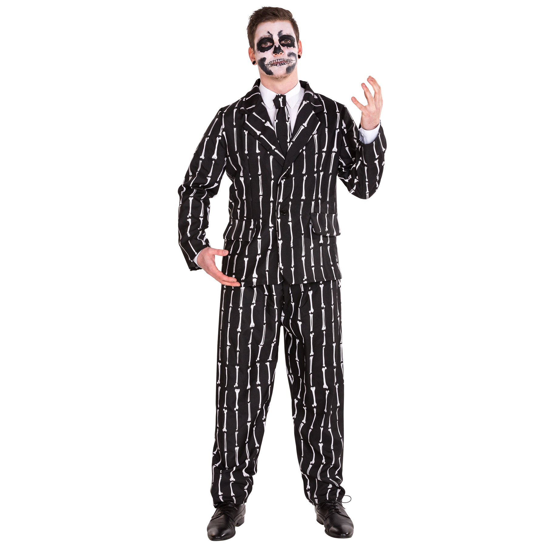 Mens Suit Bone Print Skeleton Halloween Costume Fancy Dress Outfit Adult Tuxedo - Picture 2 of 13