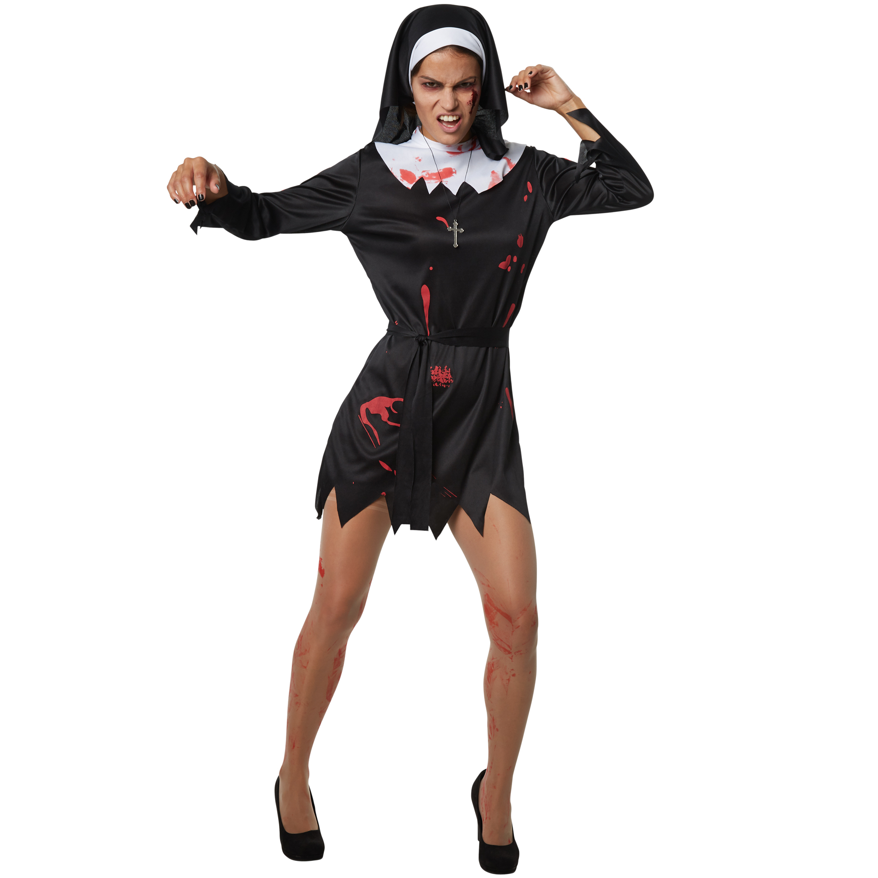 FIESTAS GUIRCA Zombie Nonne Kostüm Damen – Blutiges Kleid Mit Schleier, Größe XL, Inkl. Gürtel