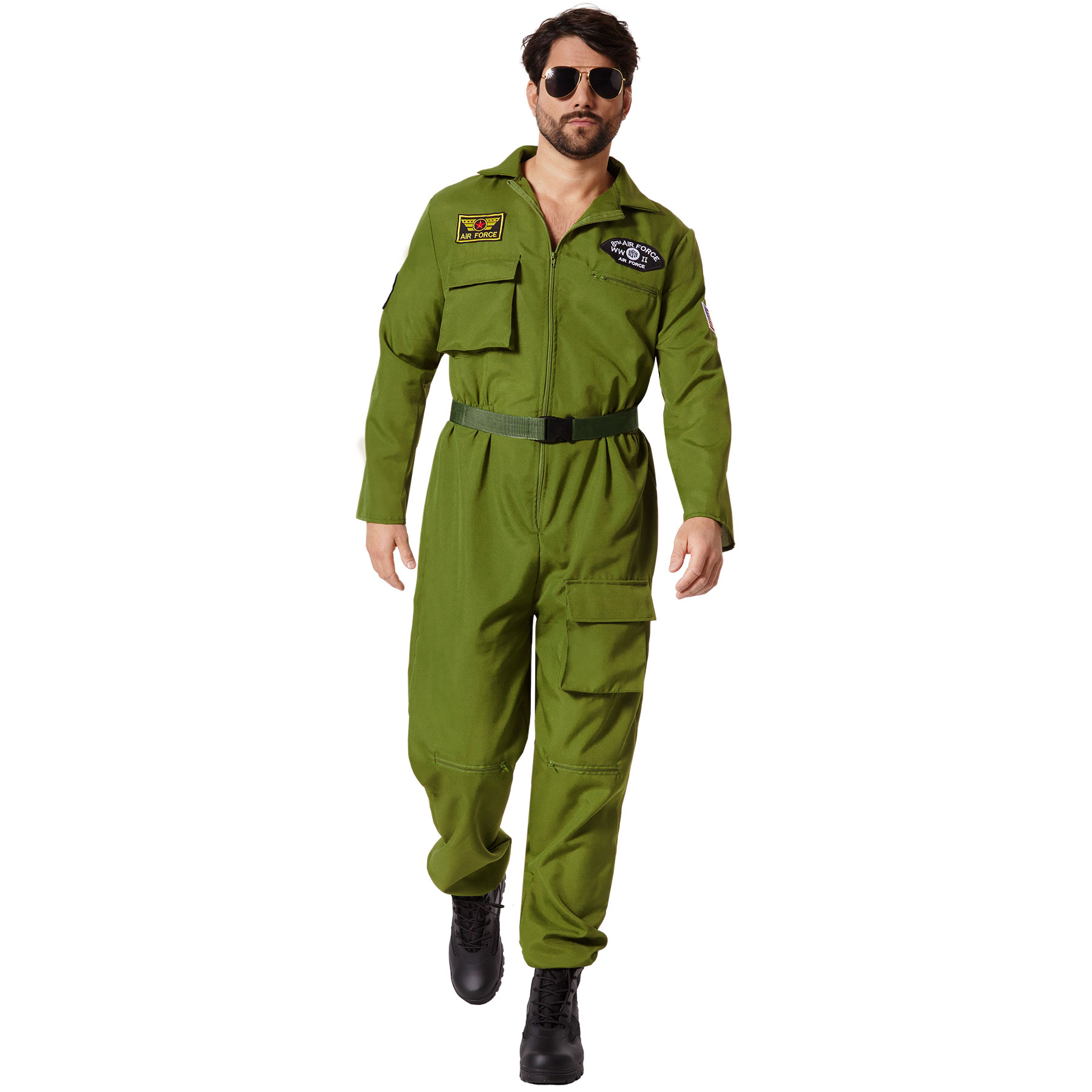 Herrenkostüm Pilot Air Force Pilotenanzug olivgrün Overall Fliegeranzug Uniform