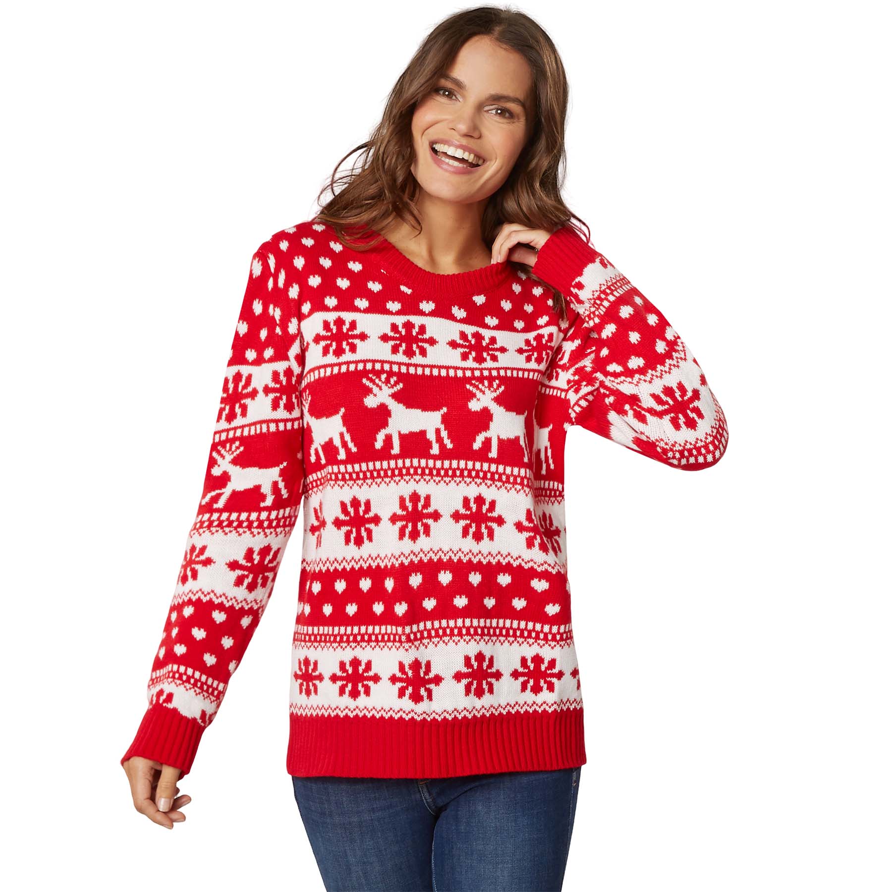 Damen Weihnachtspullover Norweger Pulli Sweater Strick Weihnachten