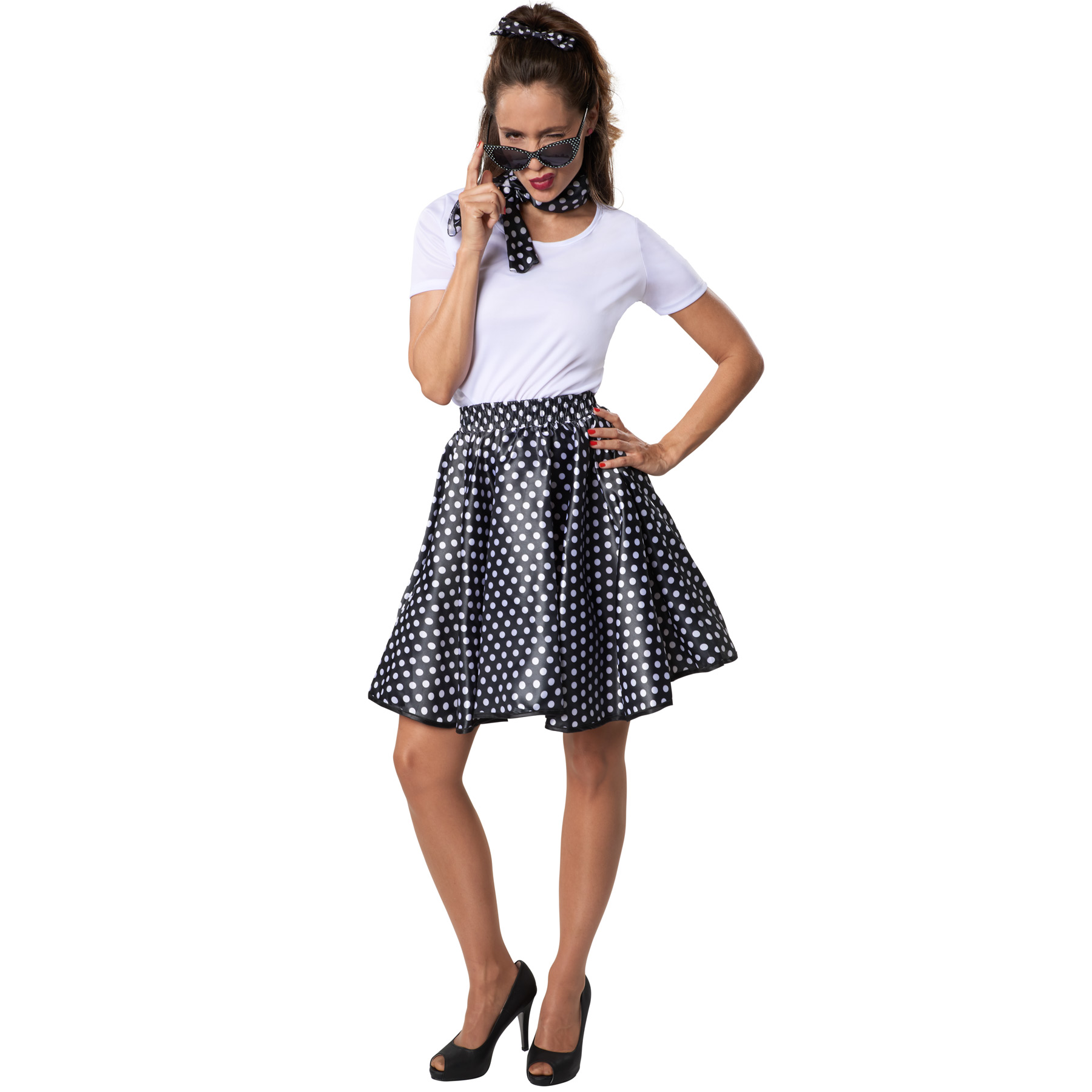 50er Jahre Rockabilly Petticoat-Rock Set Mit Halstuch – Rot-weiß, Größe M, Für Mottopartys