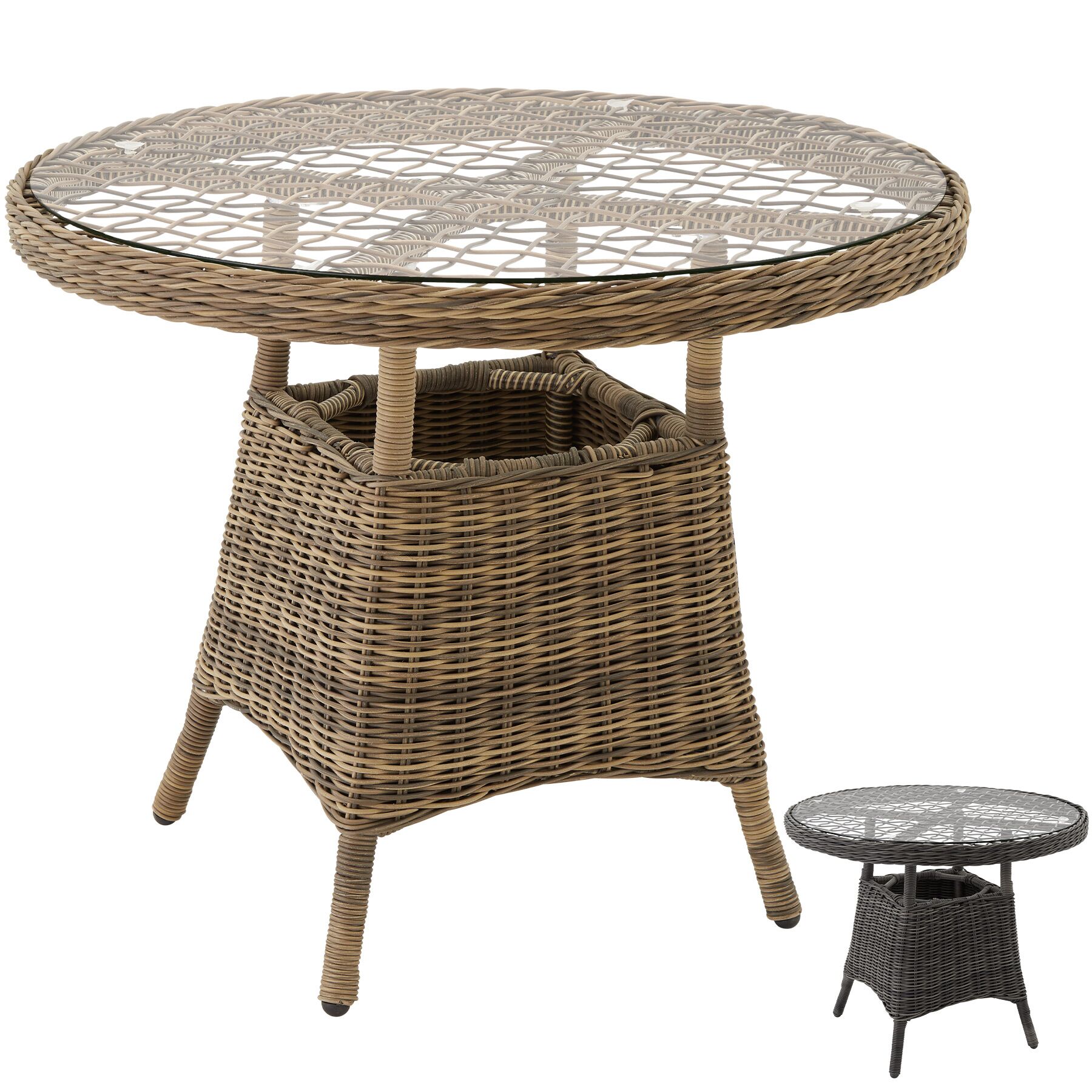 Gartentisch rund 90 cm Polyrattan Beistelltisch Alu Geflechttisch Garten Balkon