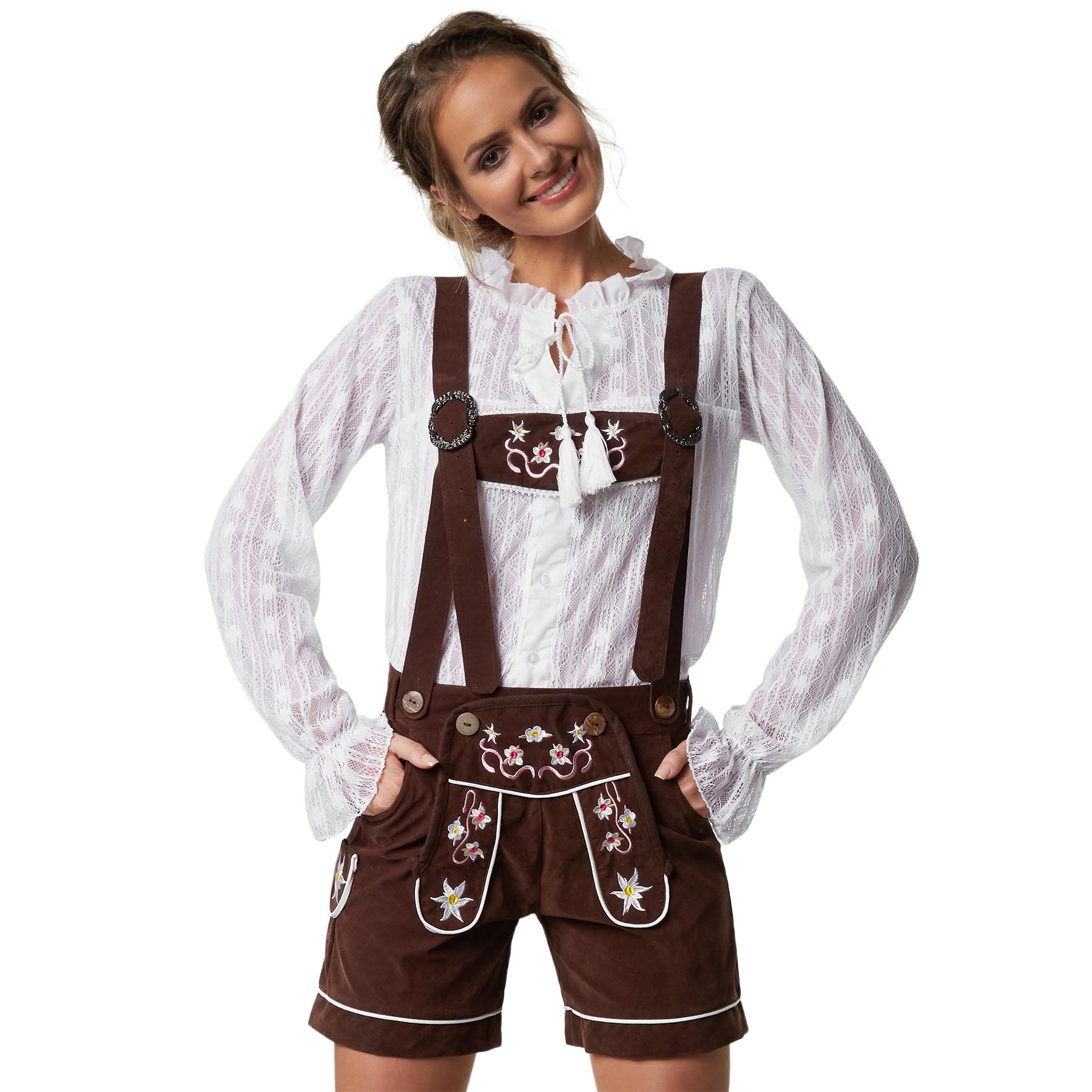 Hot Baby Pink Color Women's Original Lederhosen German Oktoberfest...