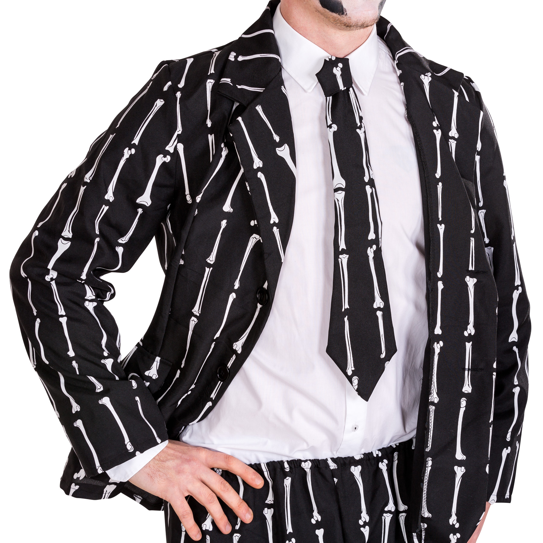 Mens Suit Bone Print Skeleton Halloween Costume Fancy Dress Outfit Adult Tuxedo - Picture 4 of 13