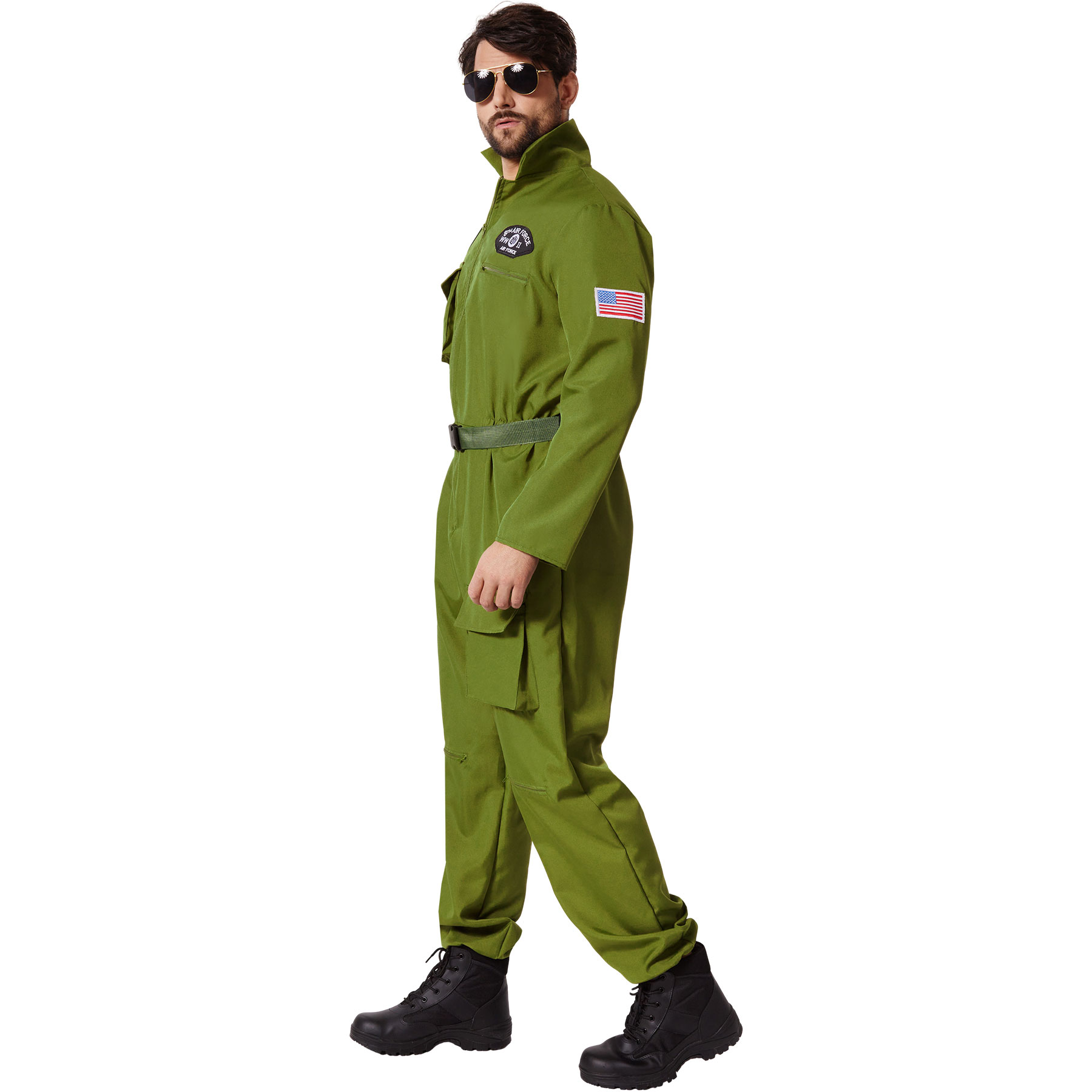 Herrenkostüm Pilot Air Force Pilotenanzug olivgrün Overall Fliegeranzug Uniform