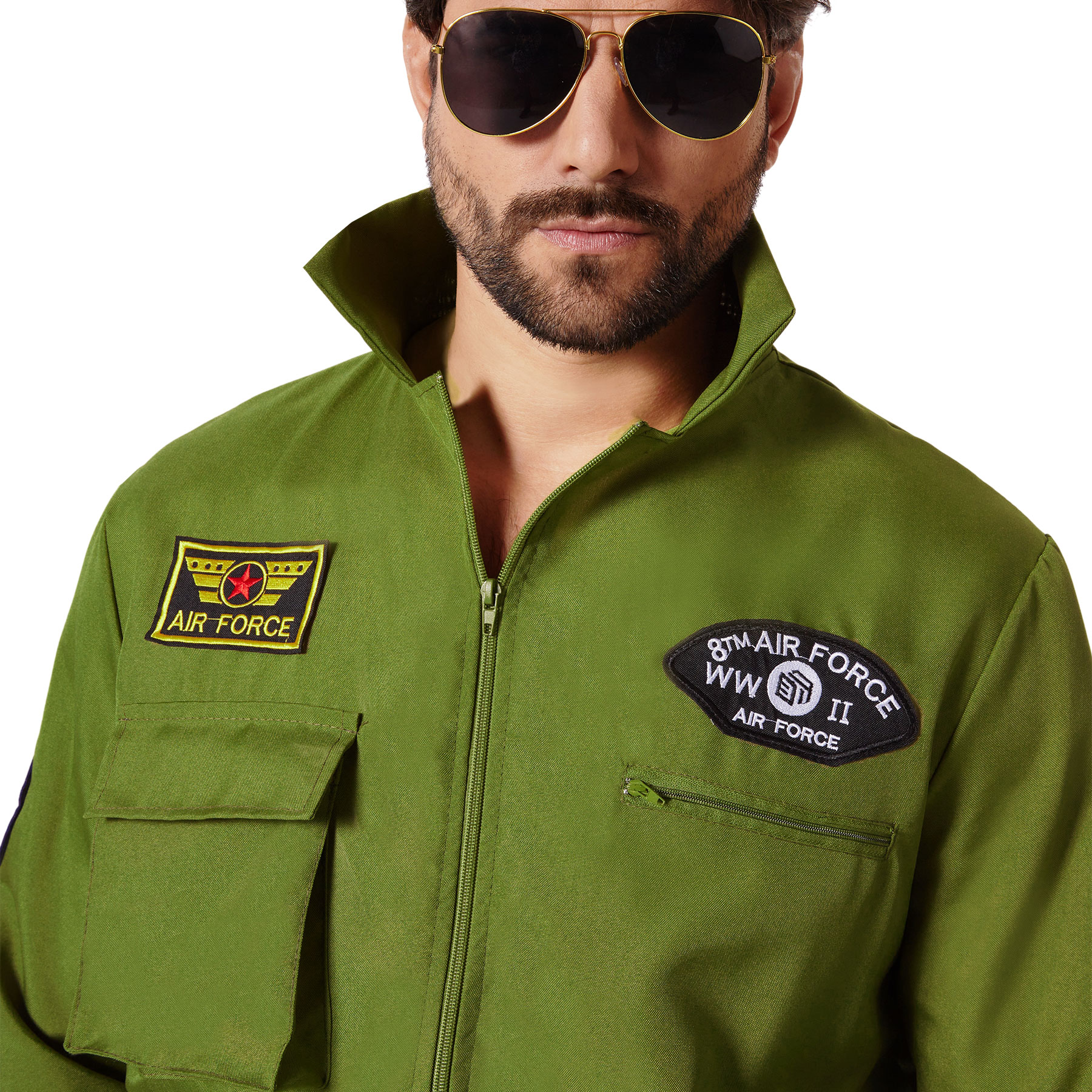 Herrenkostüm Pilot Air Force Pilotenanzug olivgrün Overall Fliegeranzug Uniform