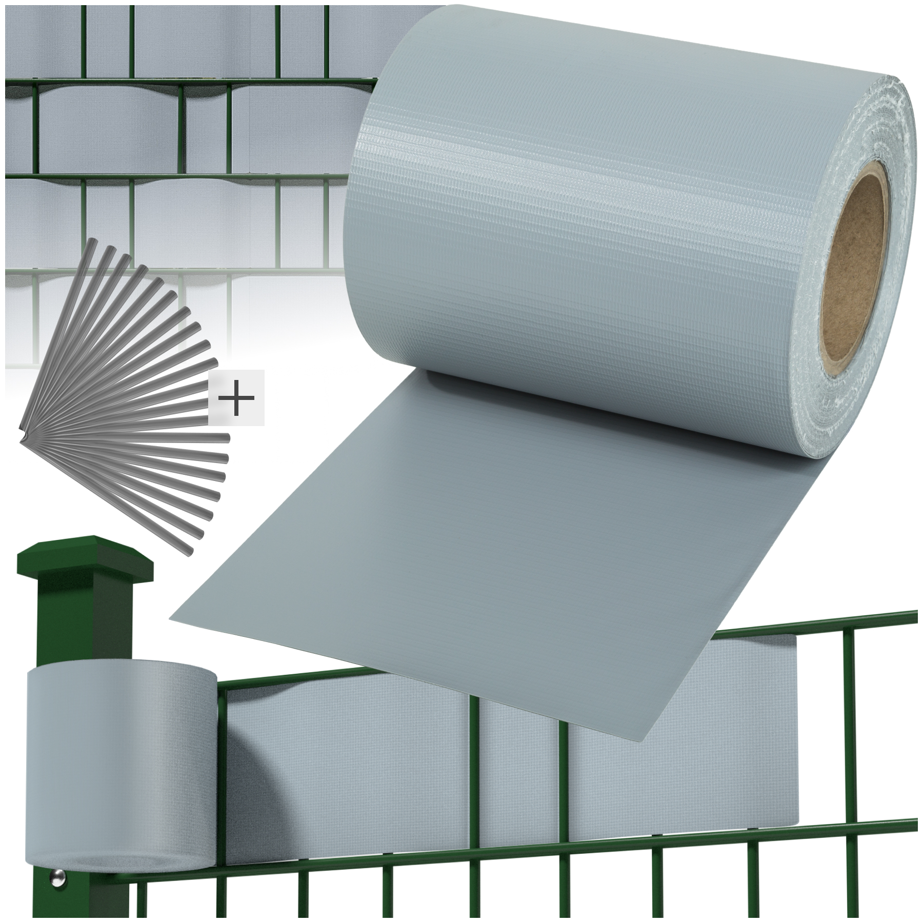 PVC Sichtschutzfolie mit Befestigungsclips - 70 m, grau