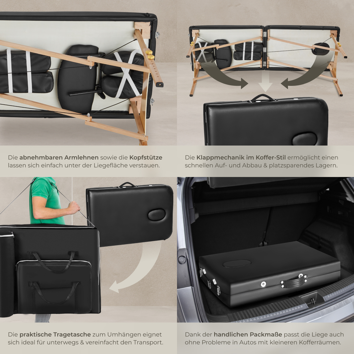Massageliege Suman klappbar Massagetisch 2 Zonen Holz Massagebank 3 Farben 