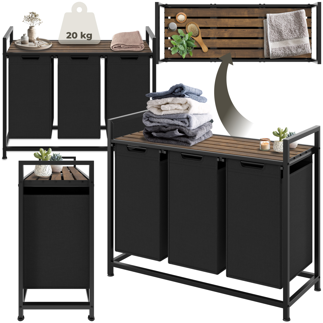Wassorteerder met plank, industriële stijl - 34 x 93,5 x 72 cm