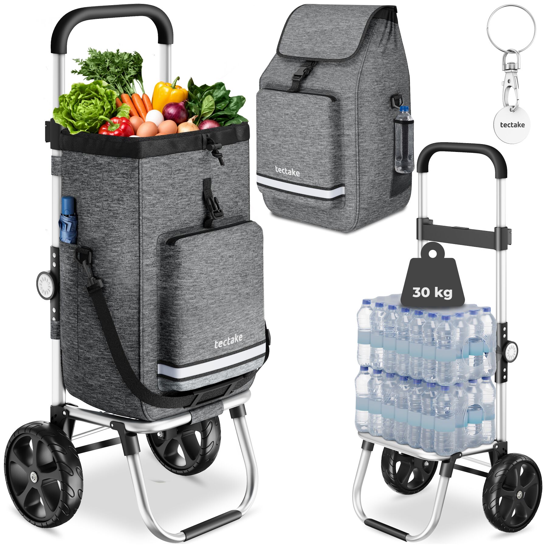 Chariot de courses Shopper, 3 en 1, pliable, avec sac isotherme - gris | tectake