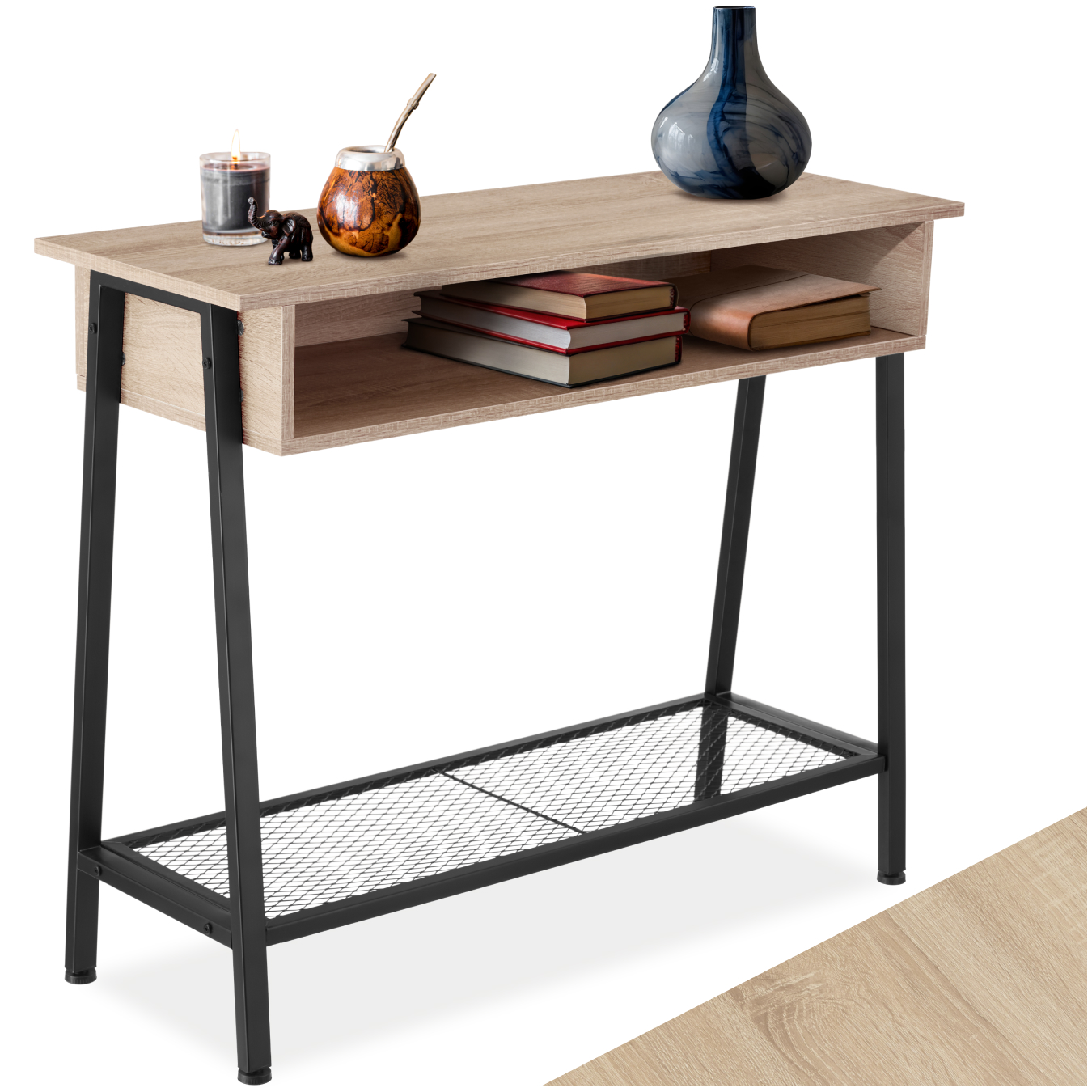 Konsolentisch, Industrial Style, Holz und Stahl, Ablage Staufach und Gitterablage - industrial light | tectake