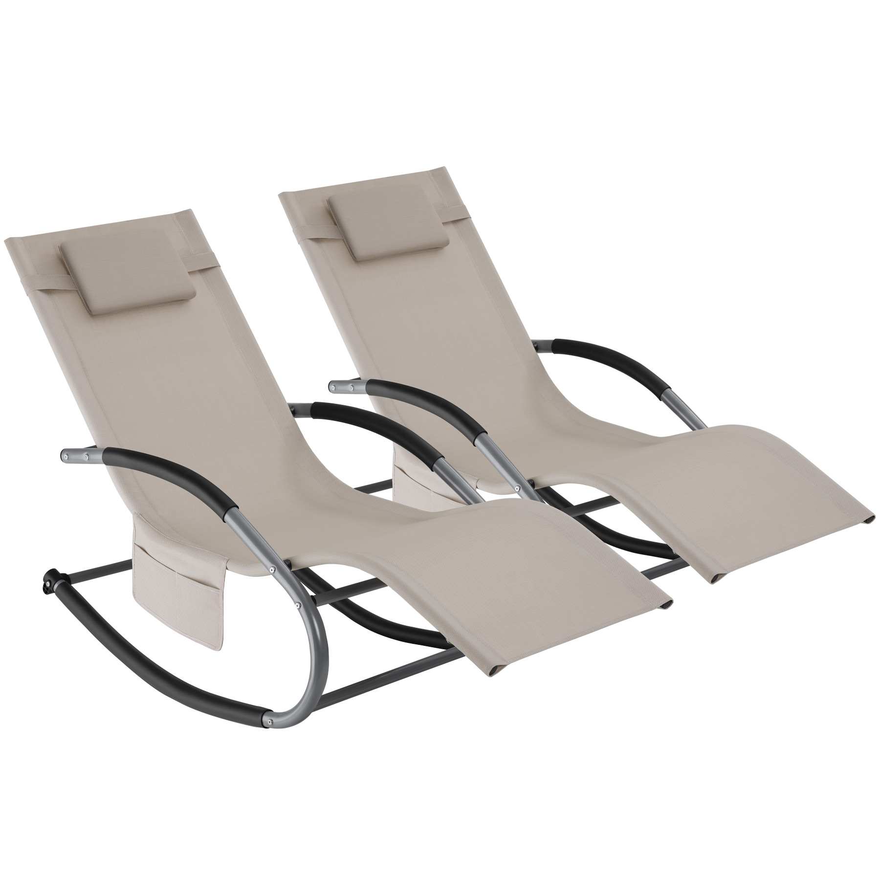 Ligstoel Taya, ergonomisch, schommelfunctie - beige, Set van 2