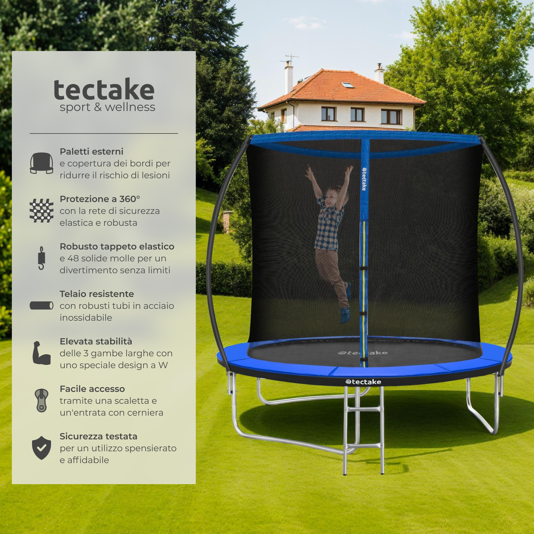 Trampolino elastico con rete di sicurezza per bambini da esterno giardino - Foto 3 di 37
