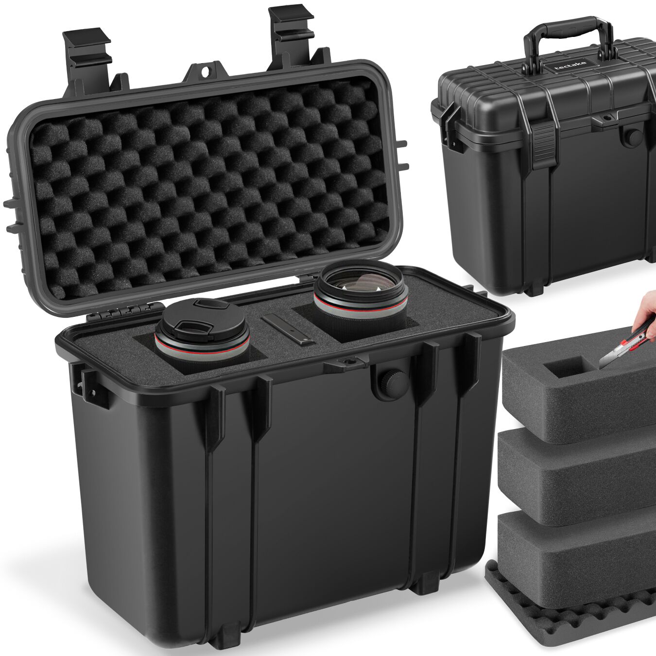 Camera Case - hard shell, thick foam inserts, waterproof 41 x 22 x 34 cm - black