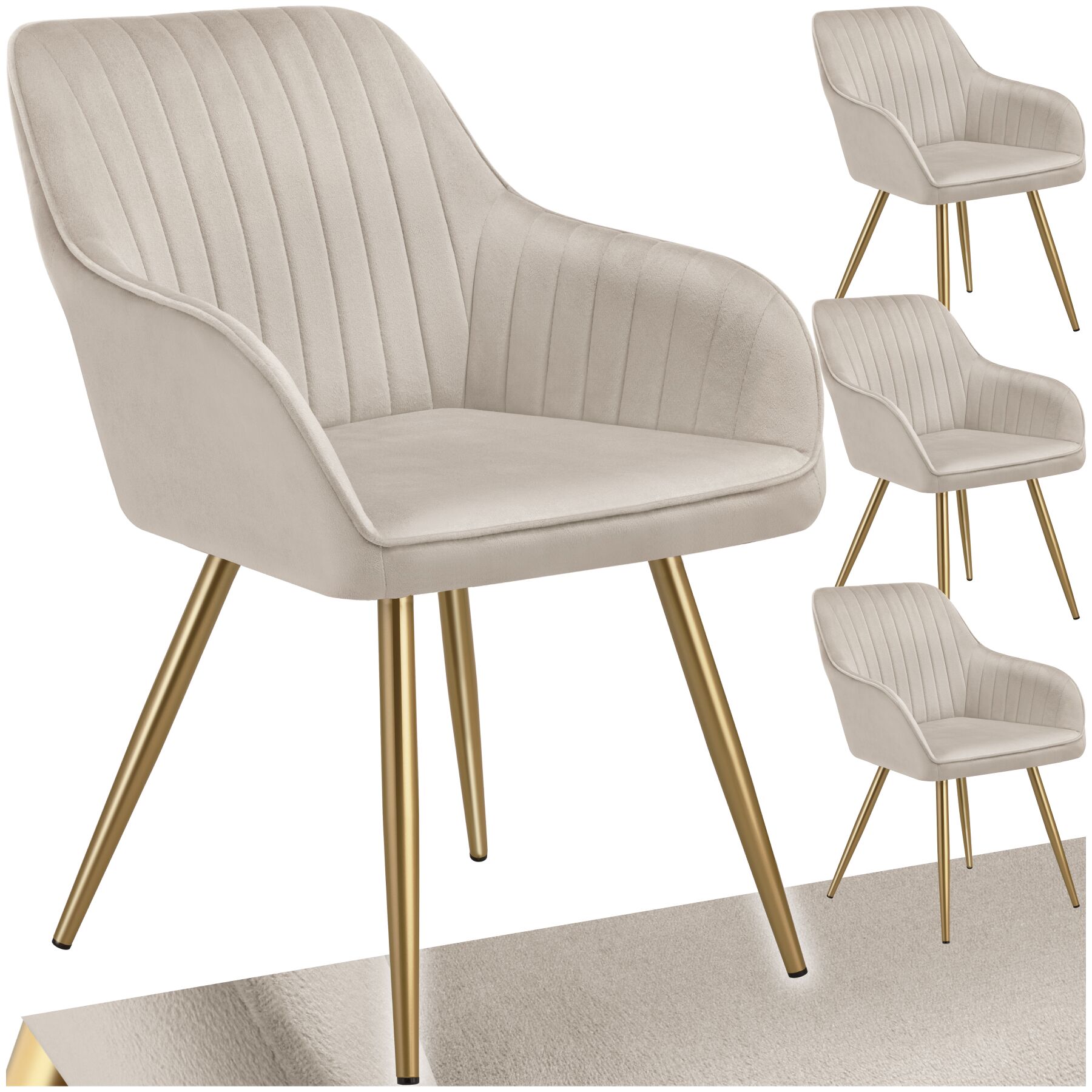 Eetkamerstoel Marilyn, fluweeloptiek, doorgestikt - taupe/goud, Set van 4