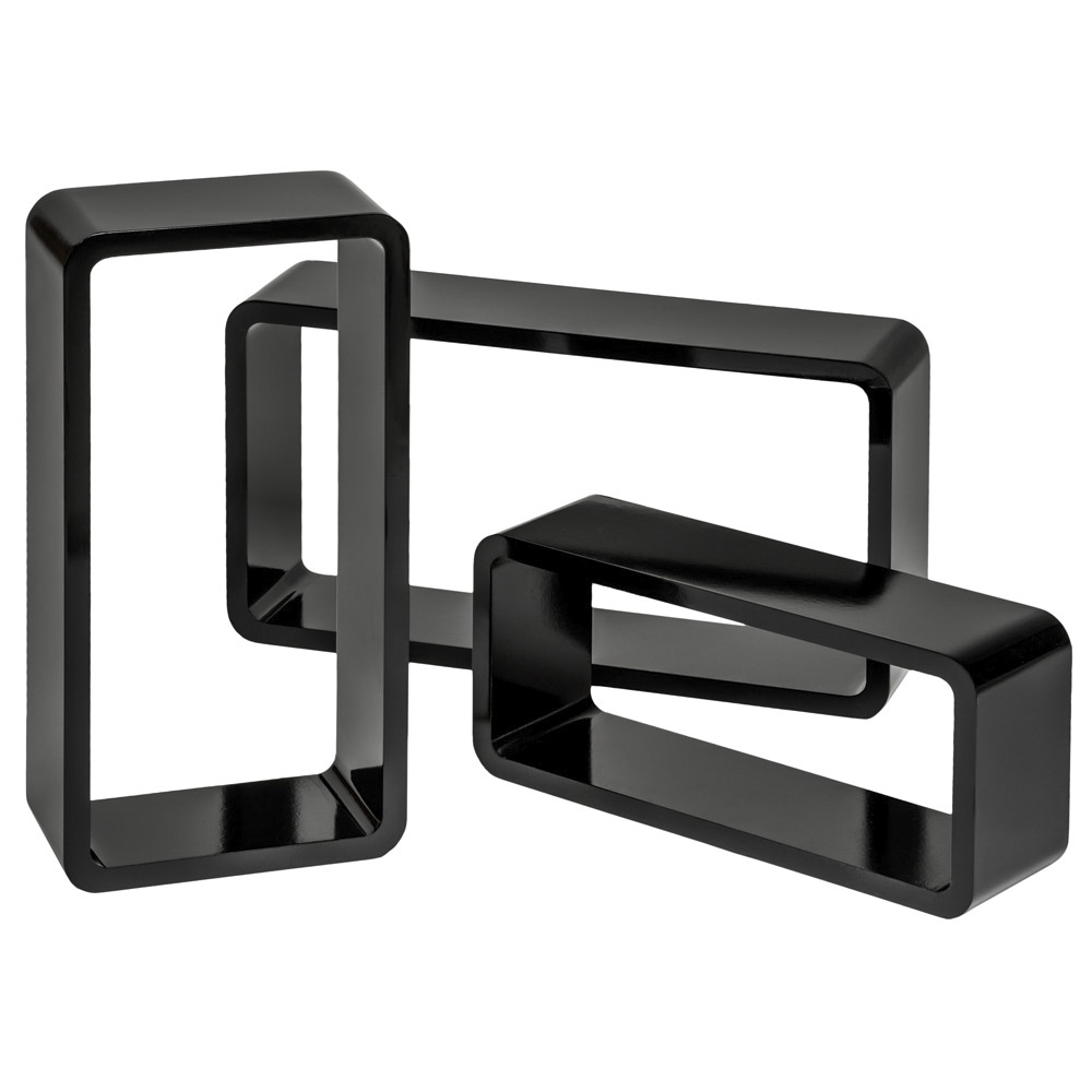 Lot de 3 étagères murales rectangle - noir | tectake