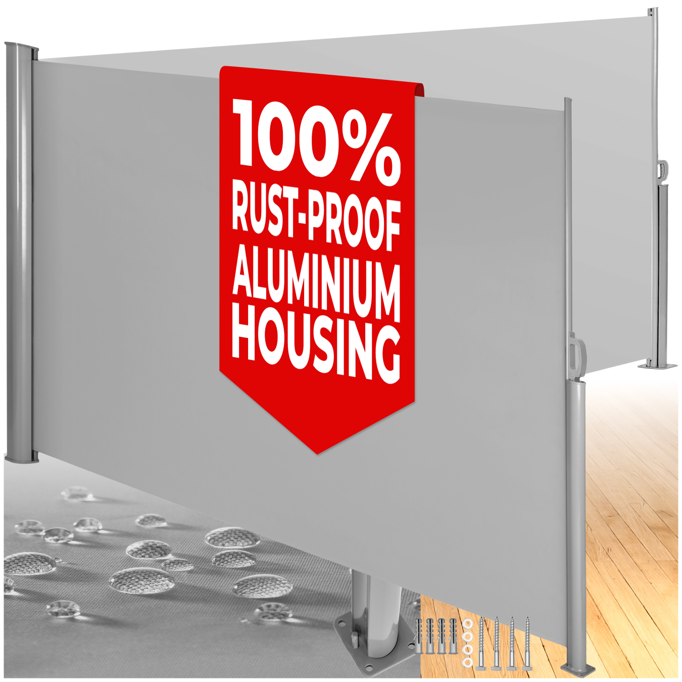 Aluminum double-sided retractable awning with a roll-up mechanism - 600.00 x 180.00 x 10.00 cm, grey | tectake