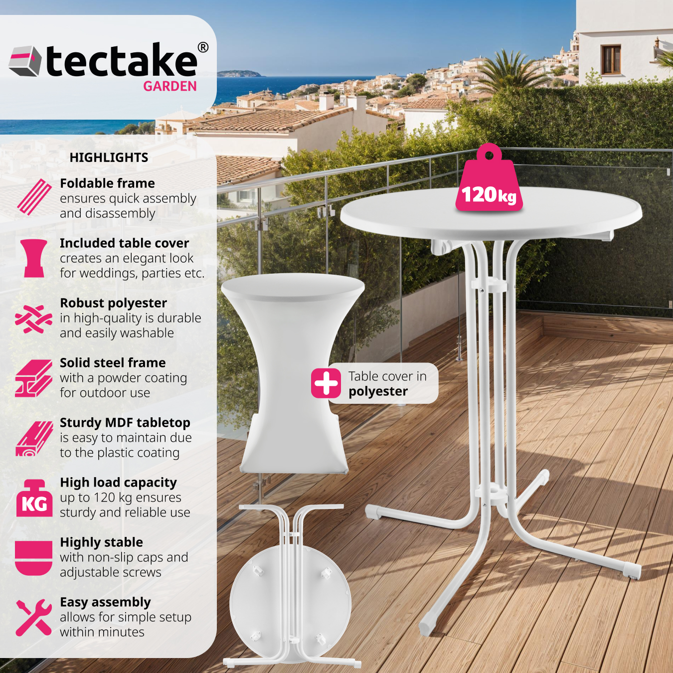 Folding Table Bar Chair Set Round Tall Dining Drinks Foldable Collapsible Tables - Picture 3 of 25