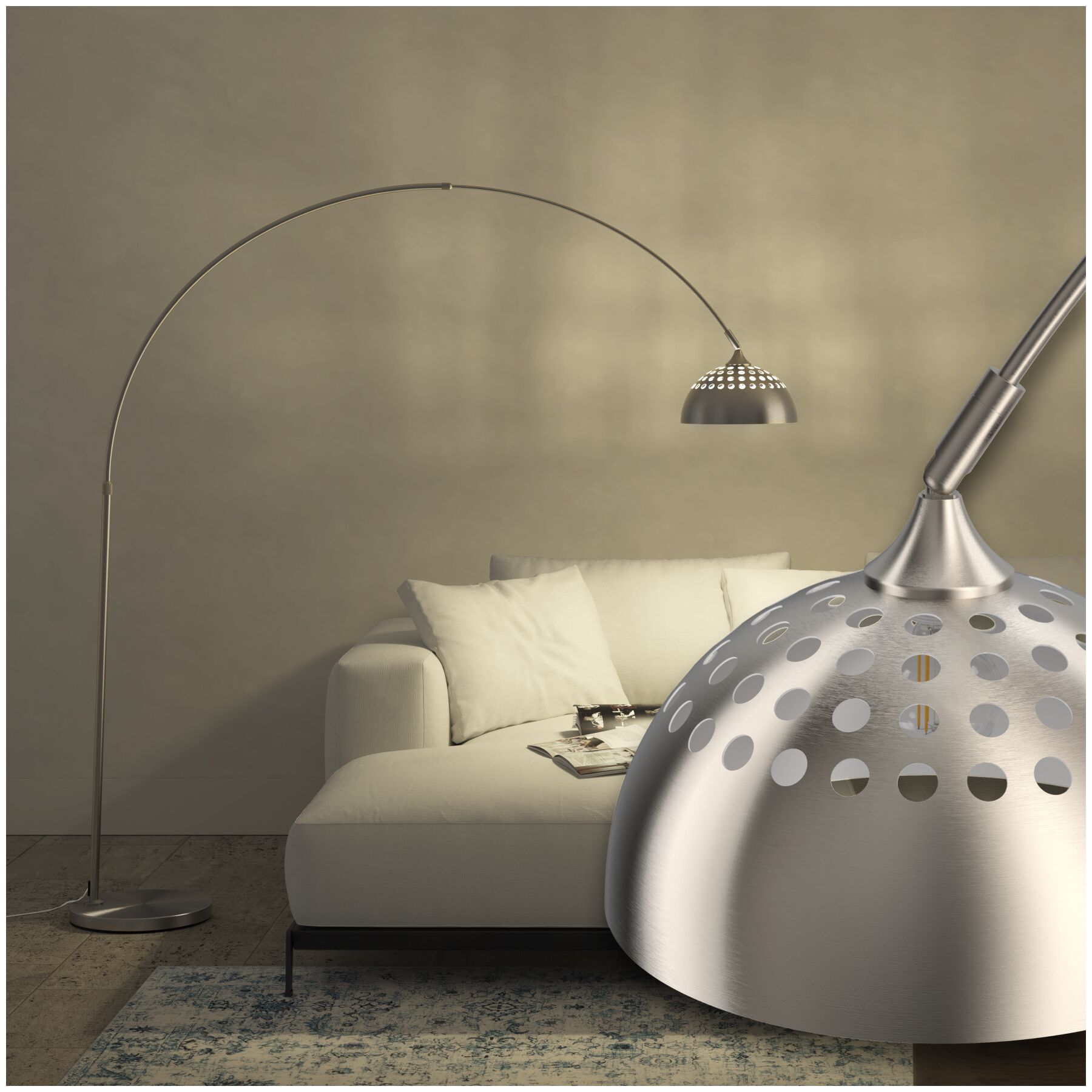 Bogenleuchte Arcus, Stahl, Retro-Stil, 60W - Nickel matt