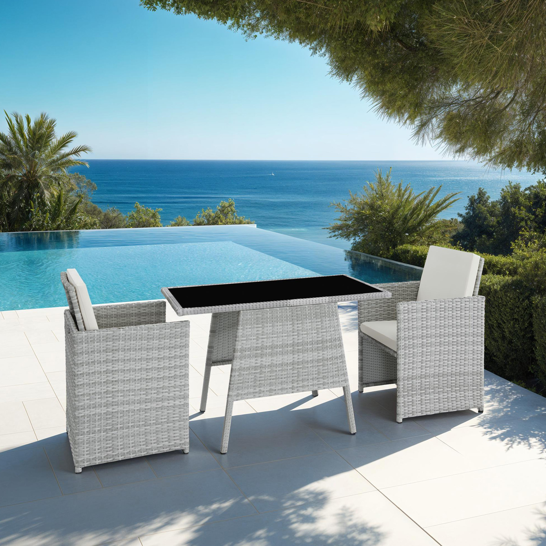 Garden bistro set in rattan | 2 chairs, 1 table | Outdoor Compact Furniture - Picture 37 of 49