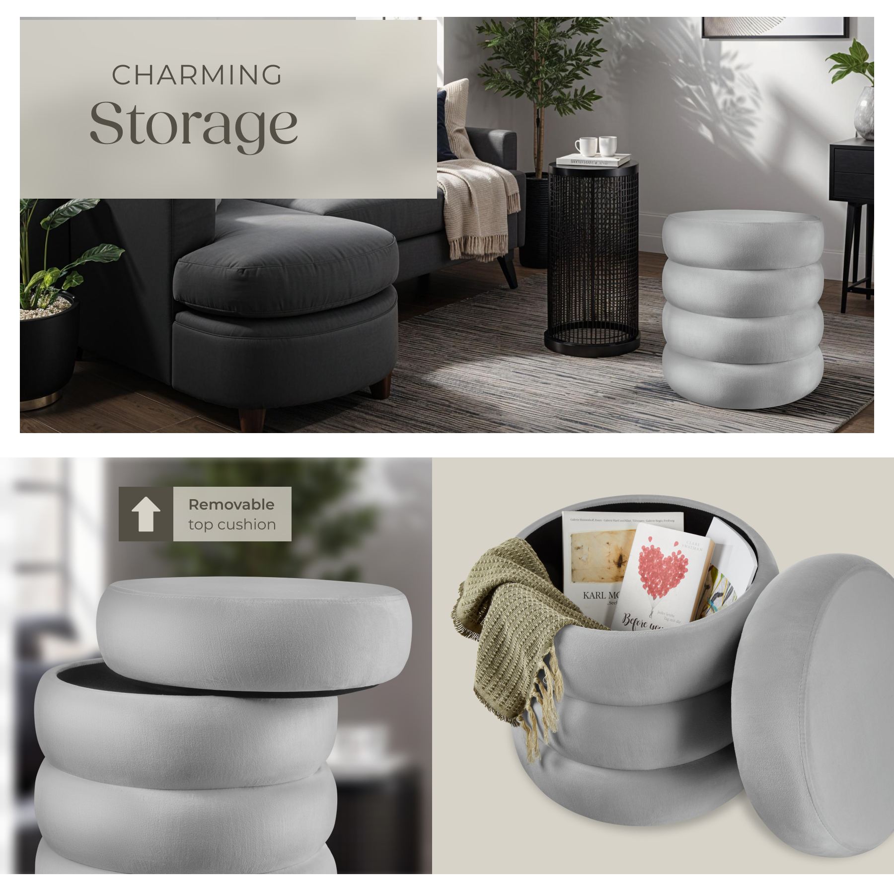 Footstool Storage Stool Upholstered Pouffe Ottoman Desk Dressing Table Seat - Picture 30 of 37