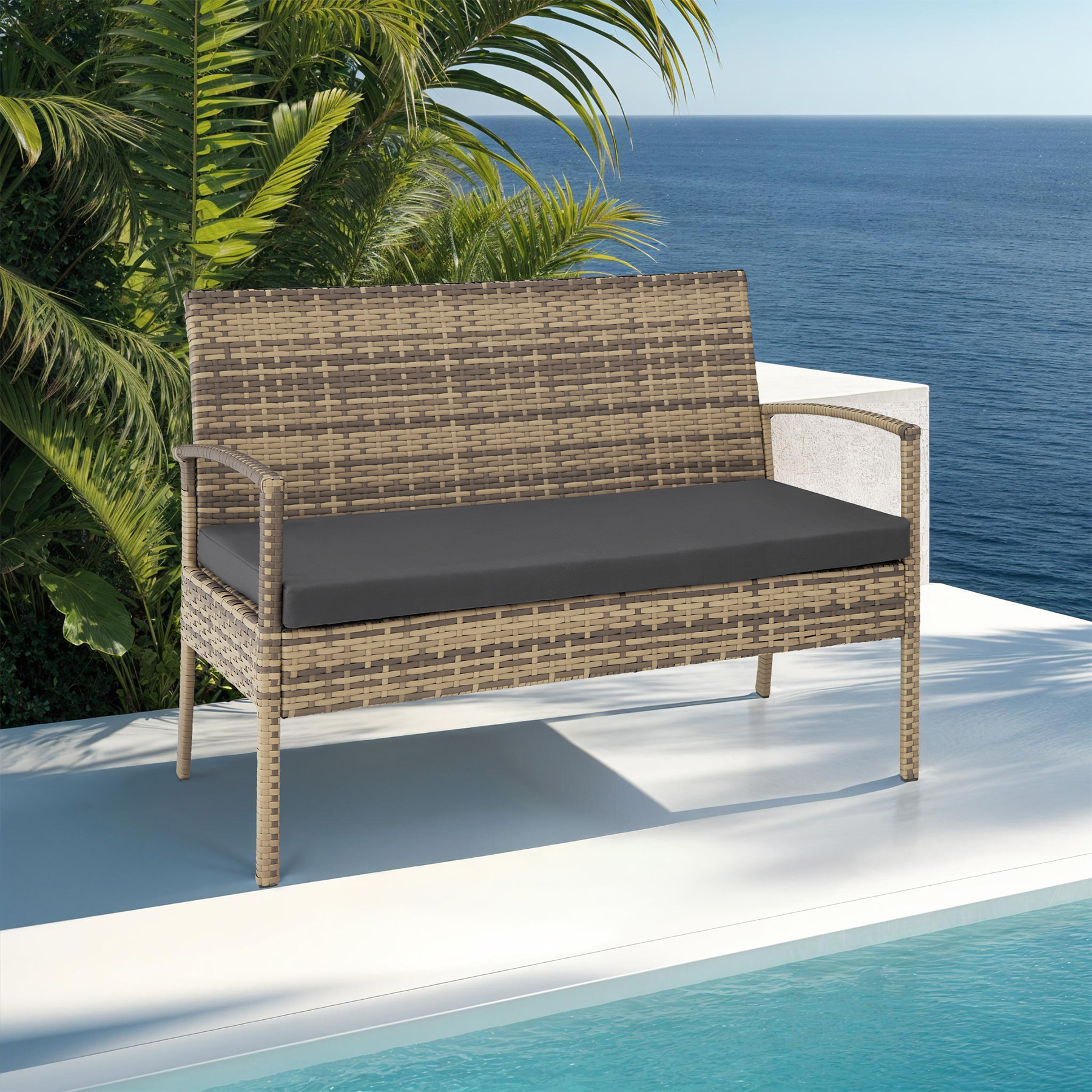 SET DI MOBILI RATTAN SINTETICO POLYRATTAN 2 POLTRONE DIVANO E TAVOLO GIARDINO nu - Foto 66 di 67