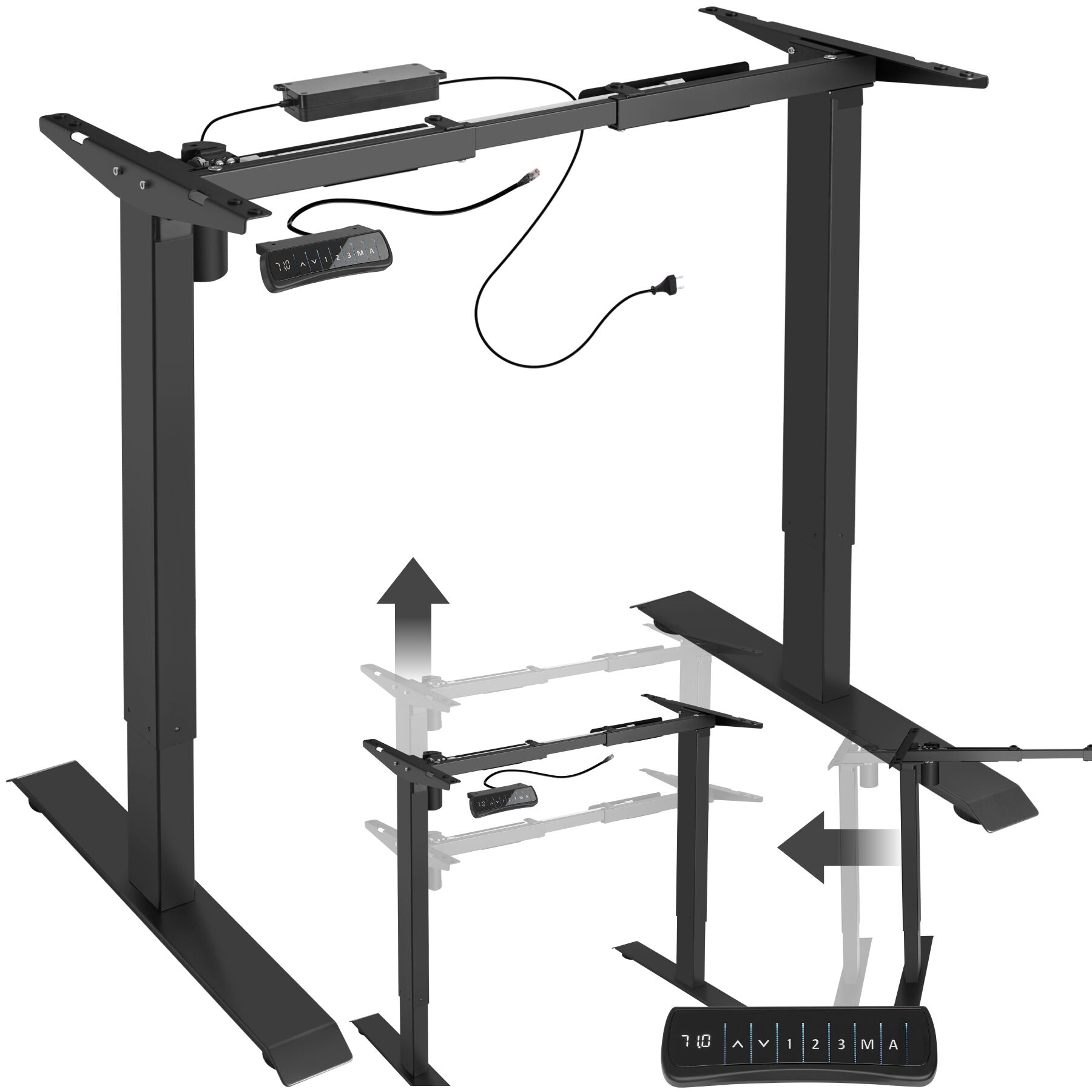 Telaio per scrivania elettrico ad altezza regolabile e memorizzabile 85-129 x 65 x 71-121 cm - nero | tectake