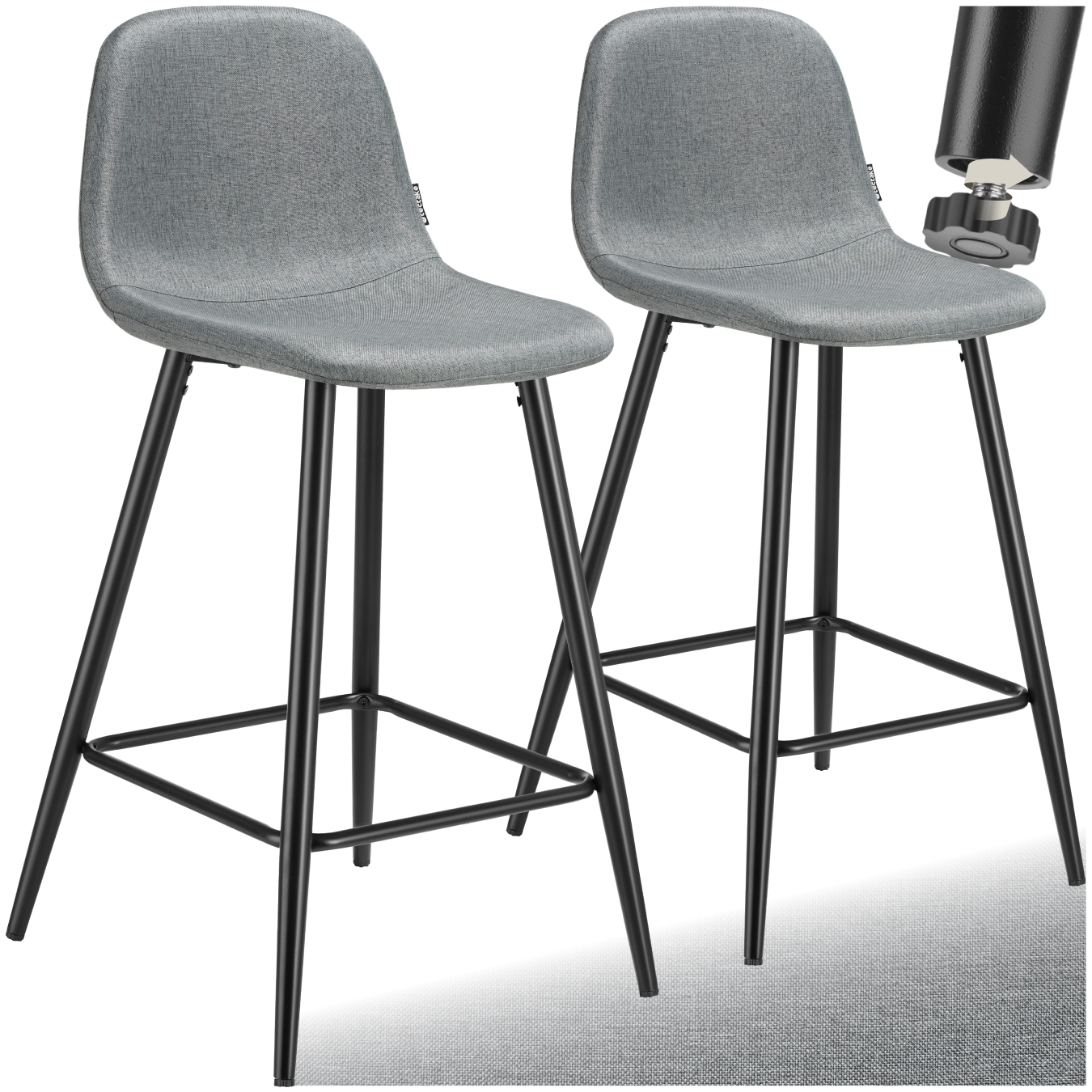 Chaise de bar WILLOW rembourrée avec dossier et repose-pieds - Lot de 2