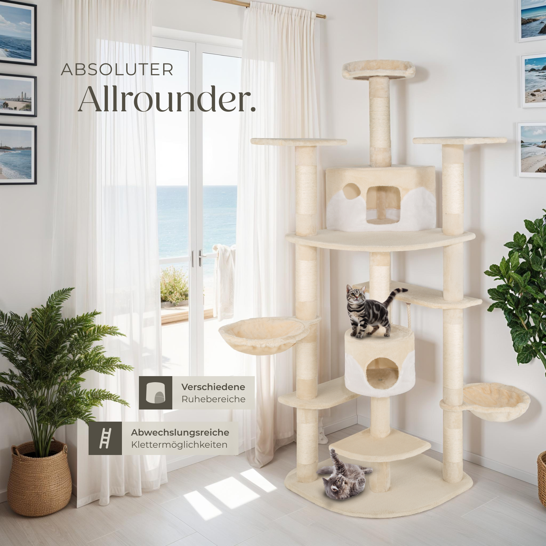 Kratzbaum XXL Katzenbaum Sisal große Katzen Kletterbaum 204 cm Katzenkratzbaum - Afbeelding 9 van 37